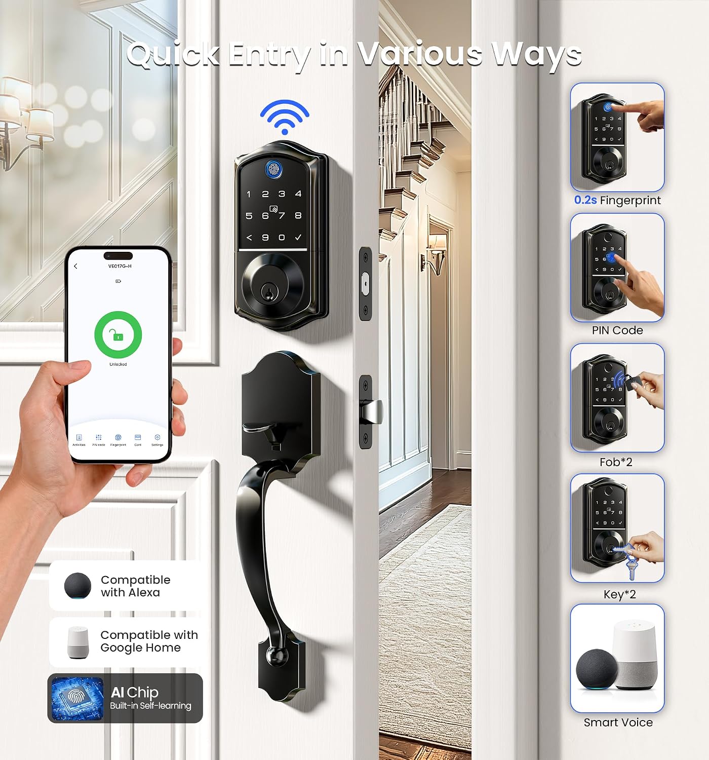 Detalle 2 de Veise Wi-Fi smart deadbolt, VE017G-H