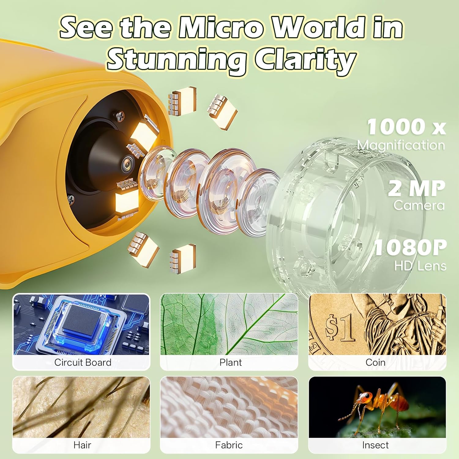 Thumbnail 2 de Alotwan Kids 1000X Digital Microscope: Handheld STEM Toy with 1080P Screen