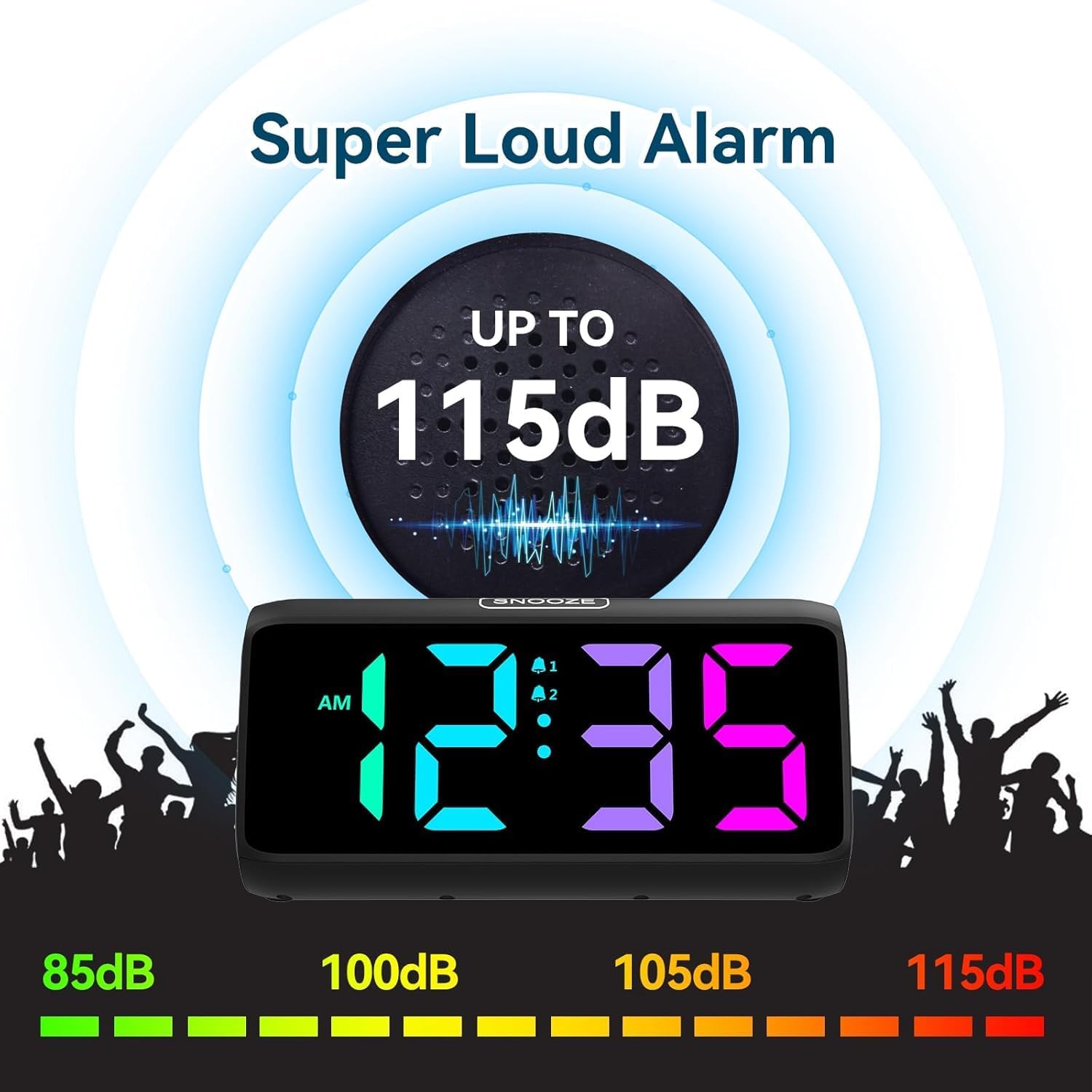 Detalle 2 de Netzu 6208D Digital Alarm Clock with RGB Display, Dual Alarms and 5 Brightness Levels
