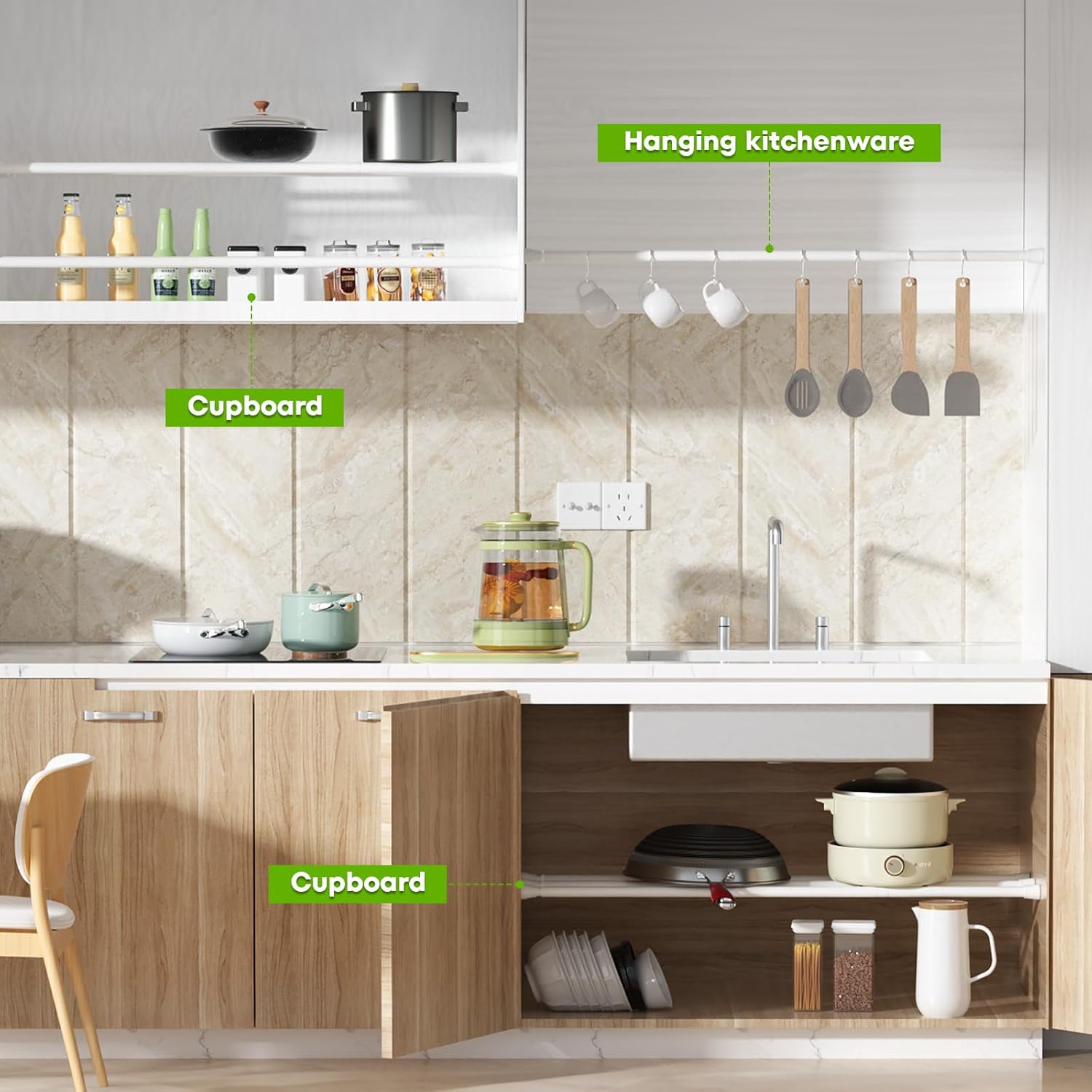 Thumbnail 6 de HAOYUNTE tension rod extendable curtain poles 70–130 cm (no-drill, spring tension)