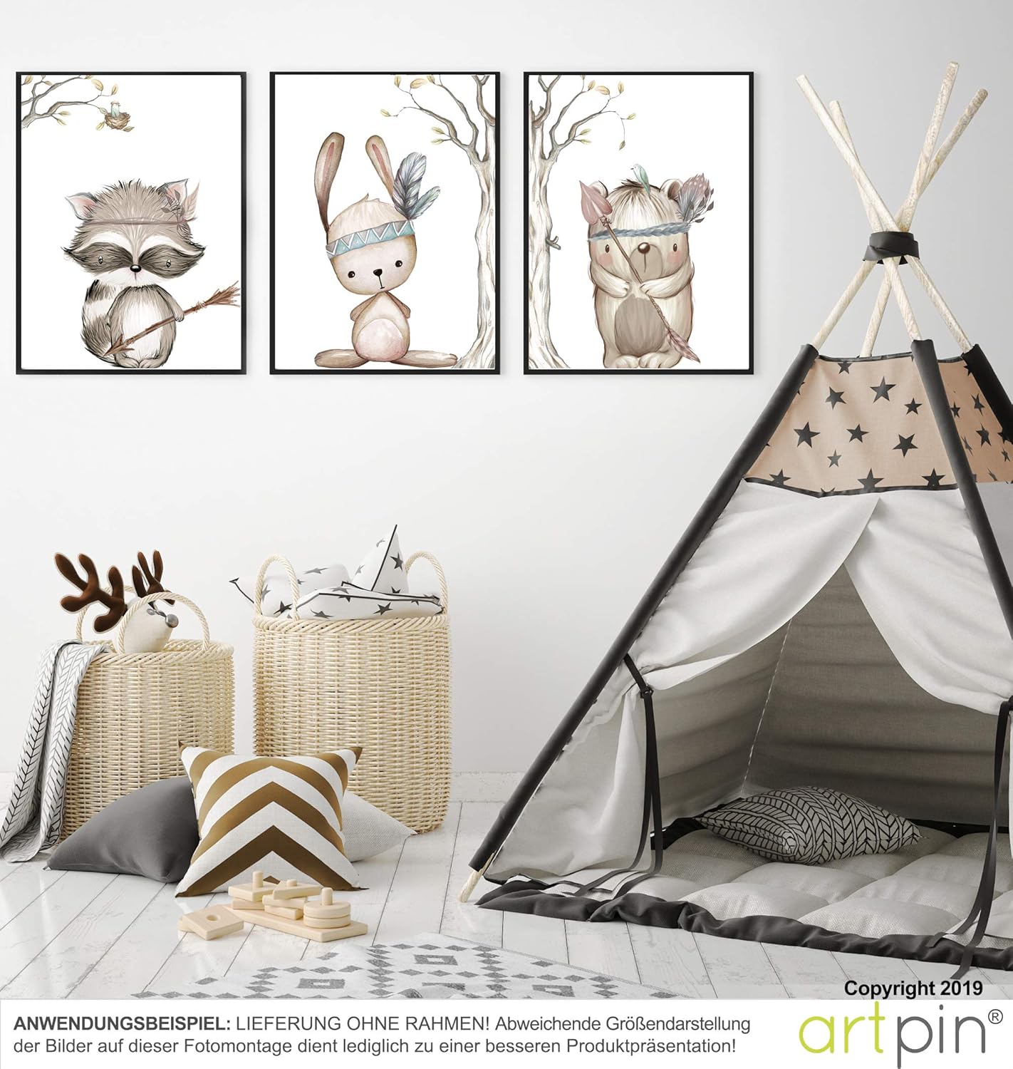 Detalle de artpin® 3er Set Poster Kinderzimmer – Waldtiere, A4 Bilder für Baby-/Kinderzimmer