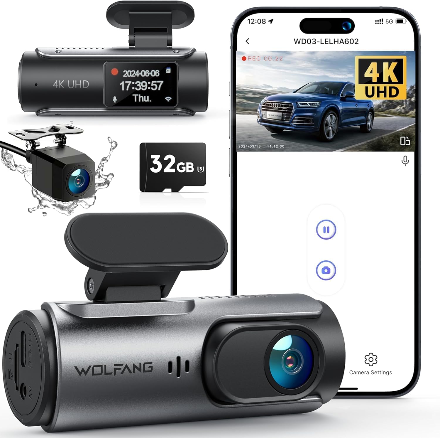 Detalle de WOLFANG WD03 dashcam 4K 170°