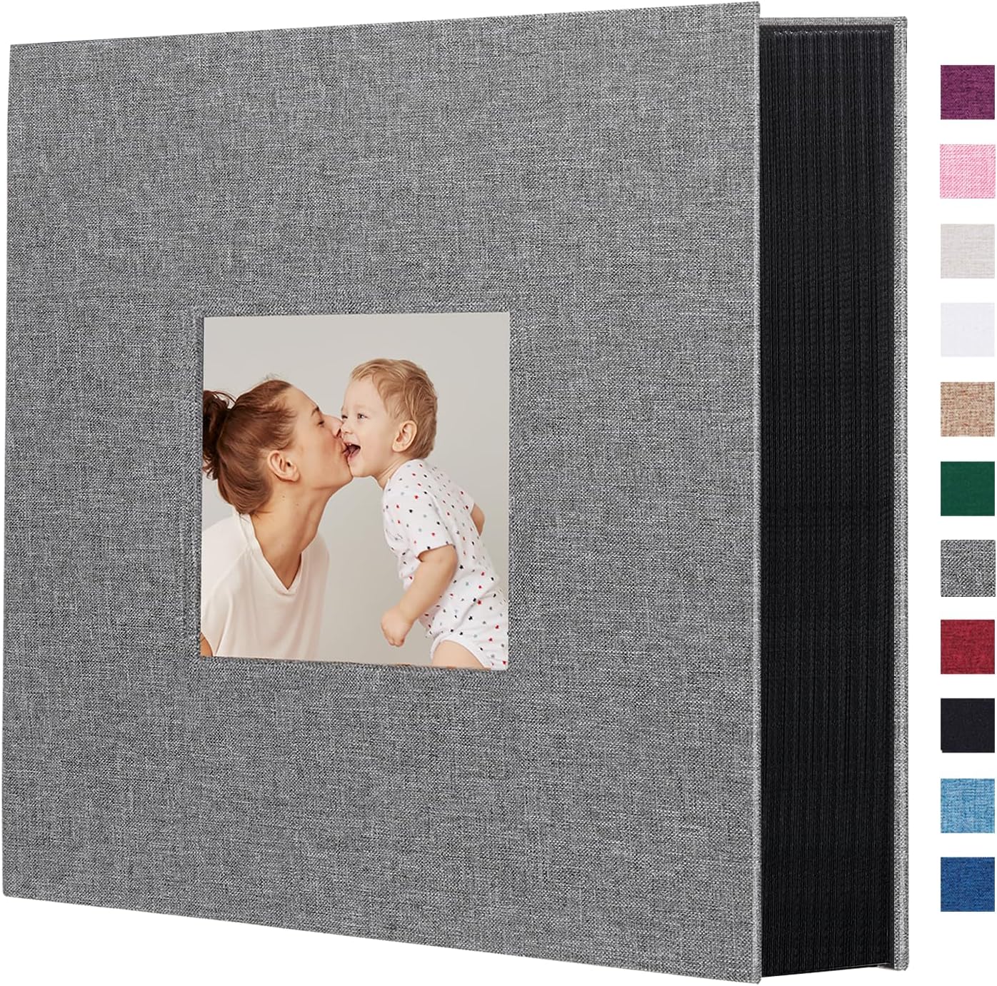 Detalle de Miaikoe Fotoalbum 10x15 – Großes 600-Fotos-Leinenalbum mit Slip-in, 60 Blatt, 120 Seiten, Grau