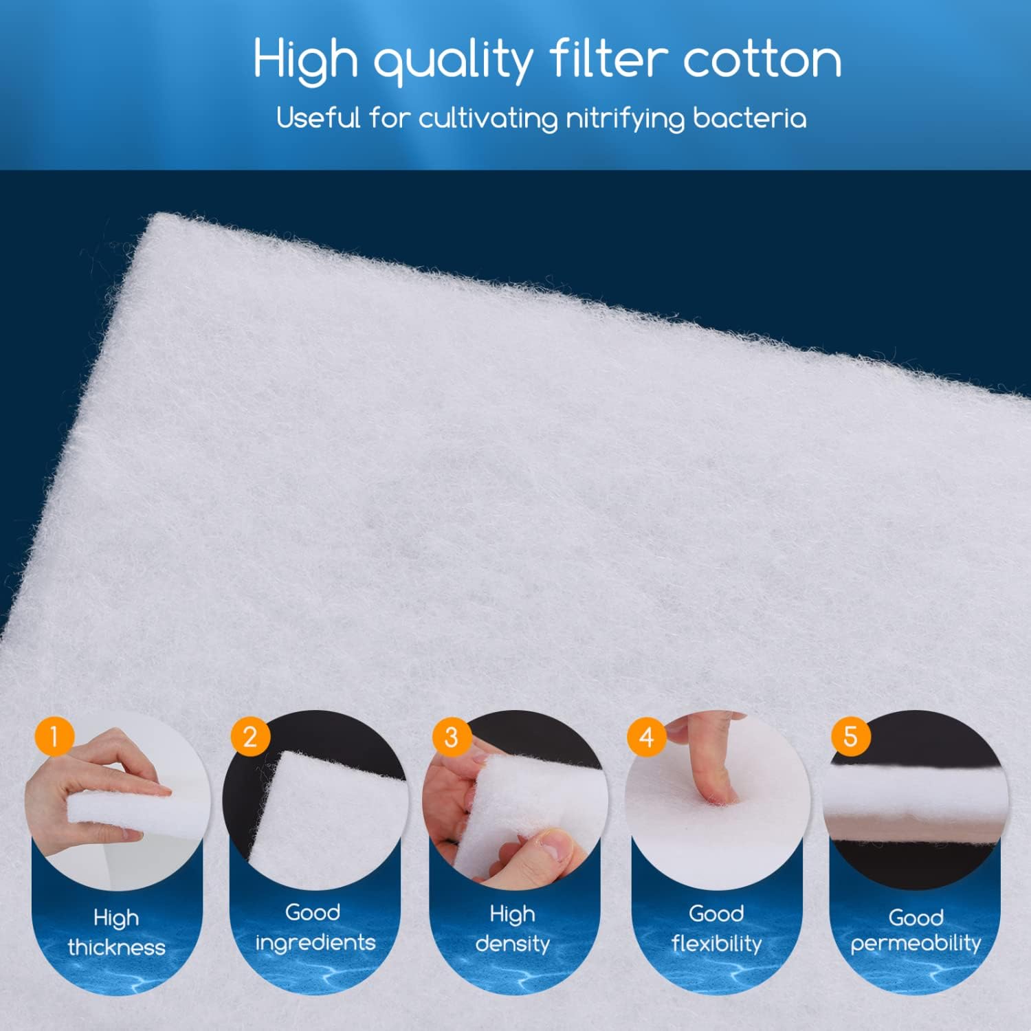 Thumbnail 3 de Nobleza filtro in cotone bianco per acquario, alta densità di spugna filtrante (L60×W30×H2,5 cm) tagliabile su misura