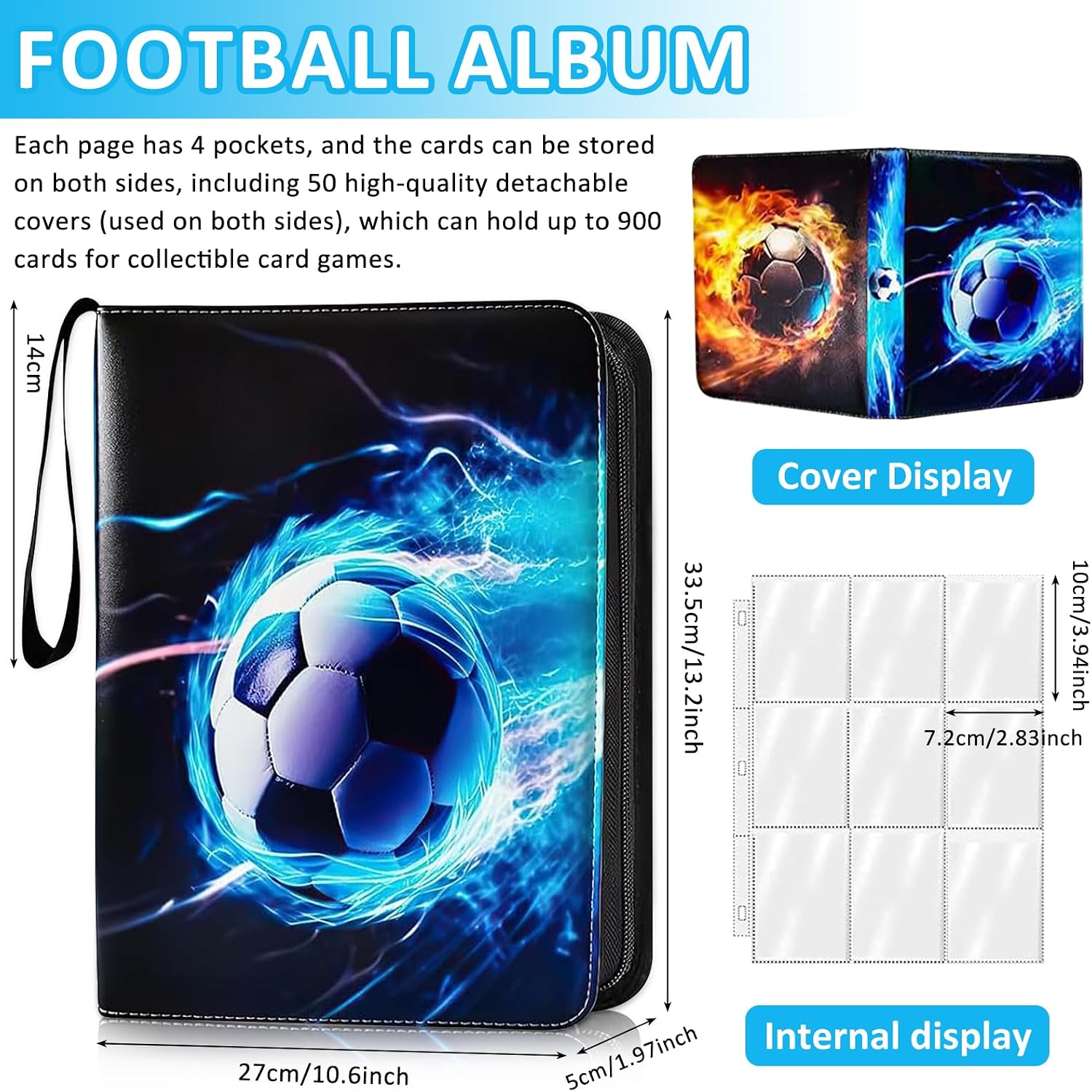 Detalle de Sammelkarten Album: 900 Karten, 50 Seiten – vielseitiger Kartenordner für Fußball- und Sammelkarten