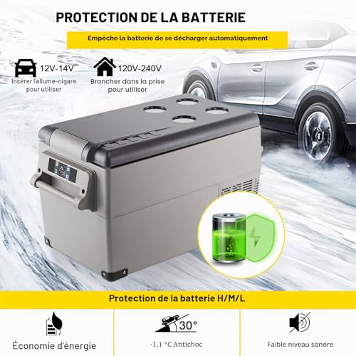 Detalle de VEVOR Glacière Électrique Voiture 30 L – Réfrigérateur portable à compression avec écran LCD et Bluetooth