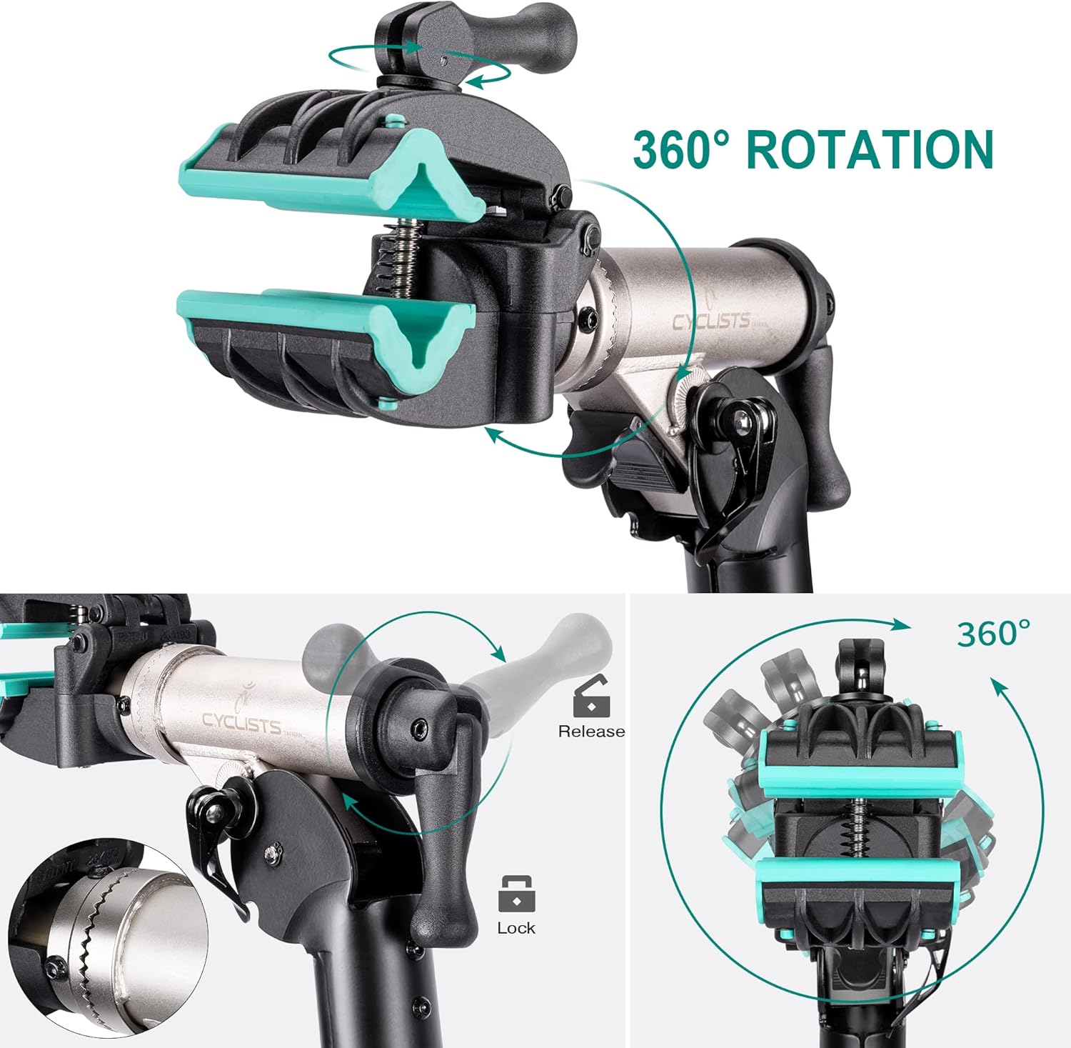 Thumbnail 2 de cyclists Profi Fahrrad-Reparaturständer bis 50 kg – klappbarer E-Bike Montageständer aus Aluminium (360° & höhenverstellbar)