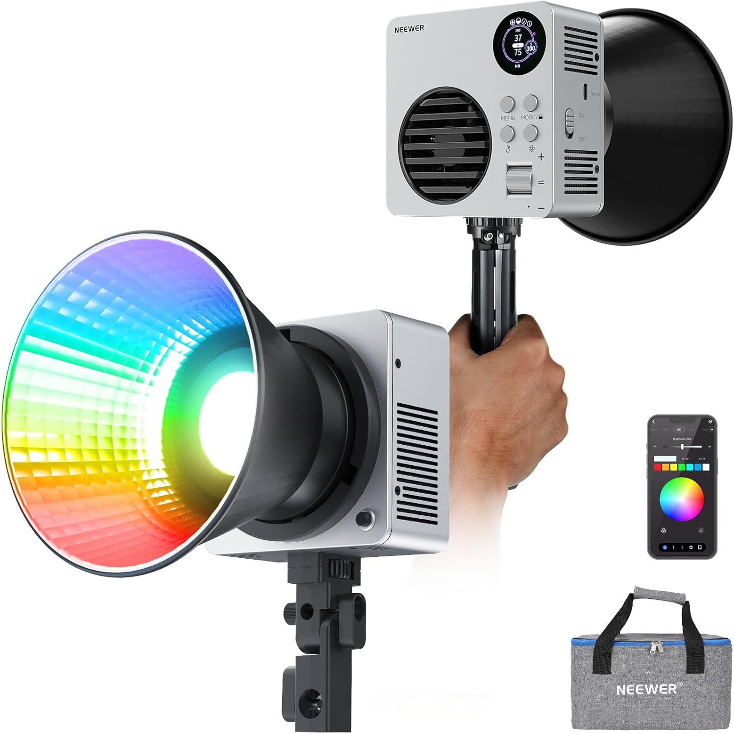 Detalle de NEEWER HB80C RGBWW LED Video Light with Built-in 72Wh Battery & Bowens Mount
