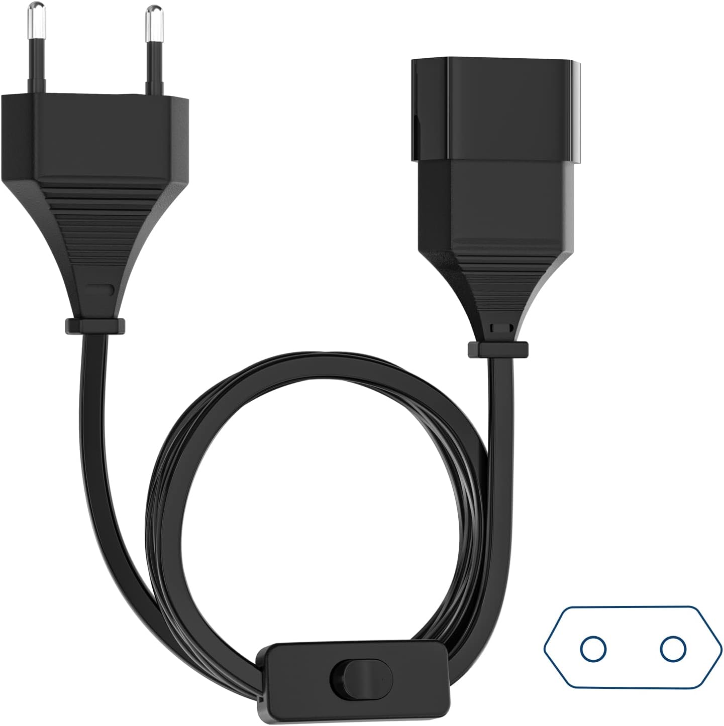 Thumbnail 4 de 2M Euro Netzkabel mit Schalter – Verlängerungskabel (2 Stück) für TV, PC und Monitor