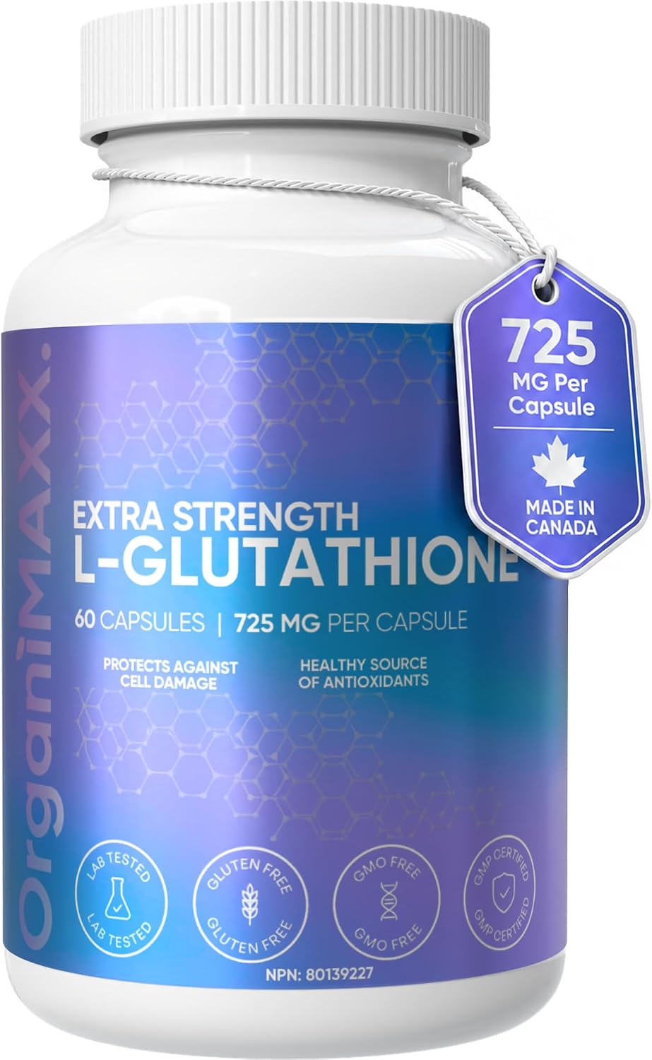 Detalle de OrganiMAXX.® 725 mg L-Glutathione Capsules, 60 Count, Vegan & Gluten-Free