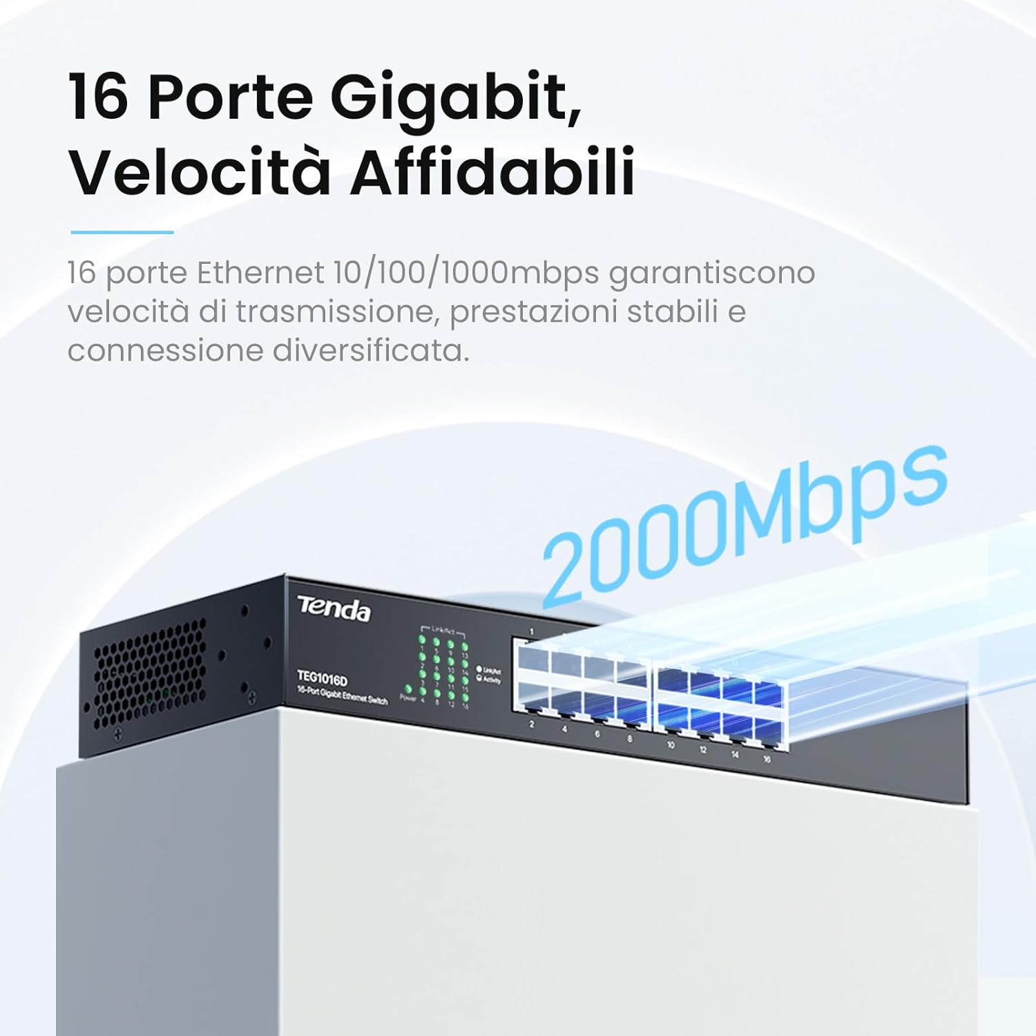 Thumbnail 2 de Tenda TEG1016D switch Gigabit a 16 porte RJ45 (10/100/1000 Mbps), plug & play