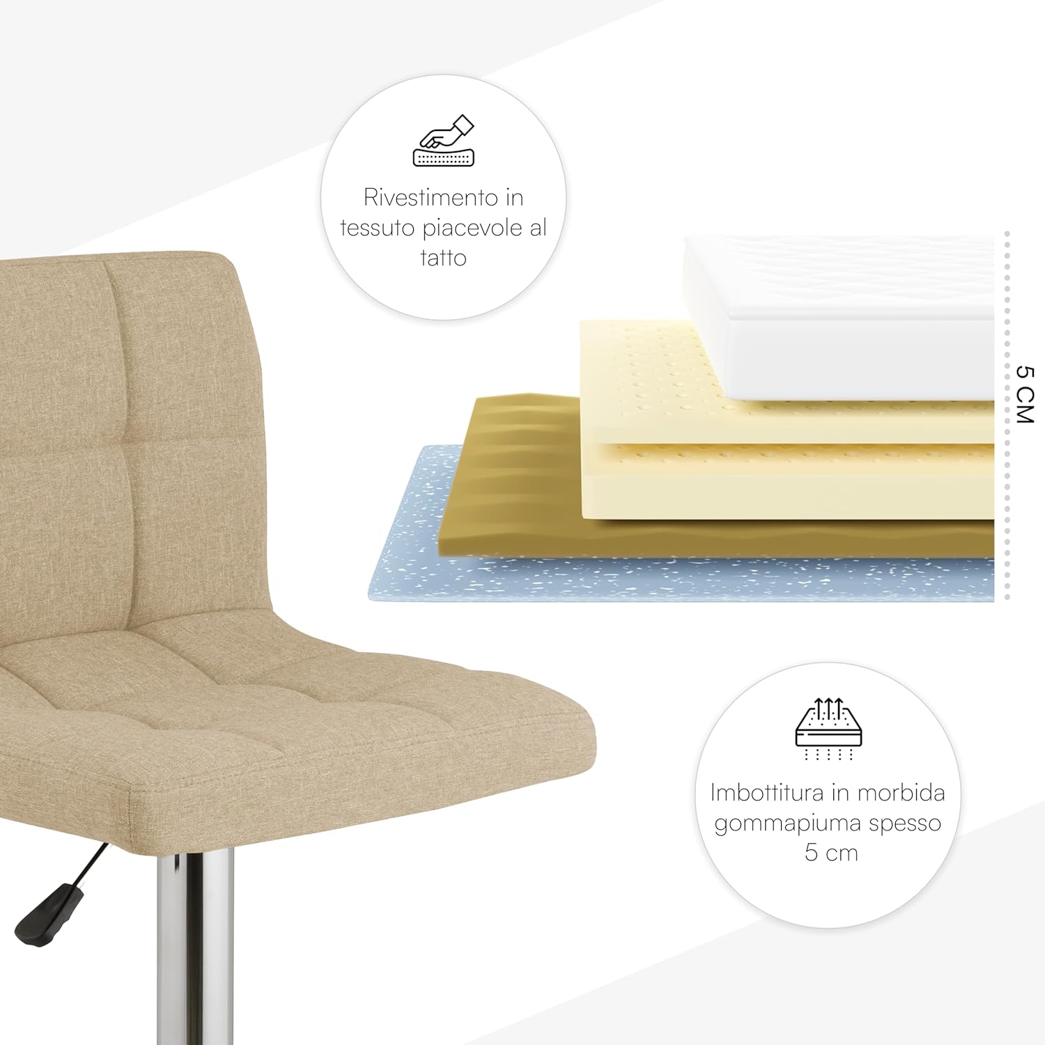 Detalle 2 de Baroni Home sgabello da bar 360° beige