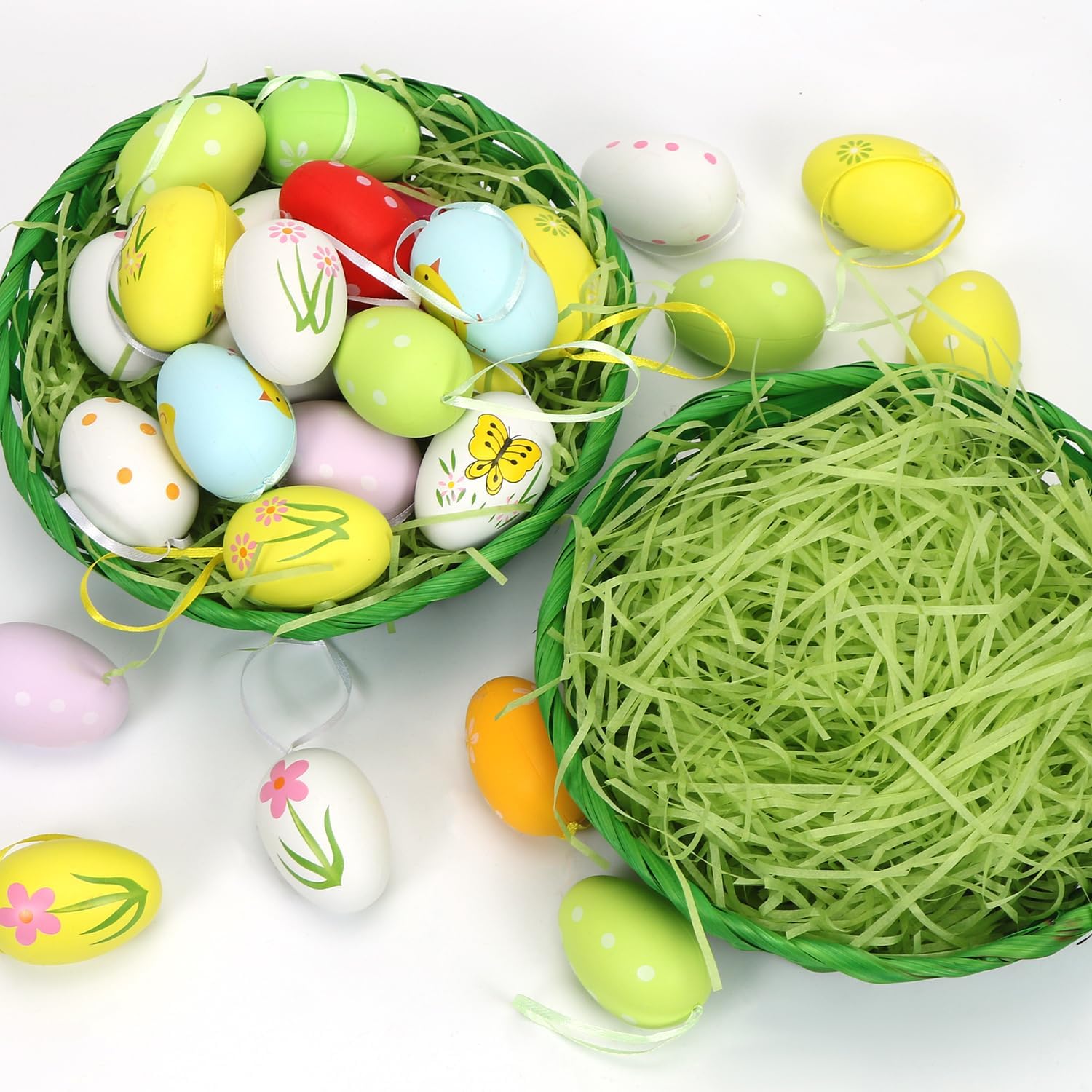 Thumbnail 5 de Osterkörbchen-Set mit Deko Gras (4 Stück) – grüne Weidenkörbchen zum Befüllen, 22,5 × 7,5 cm