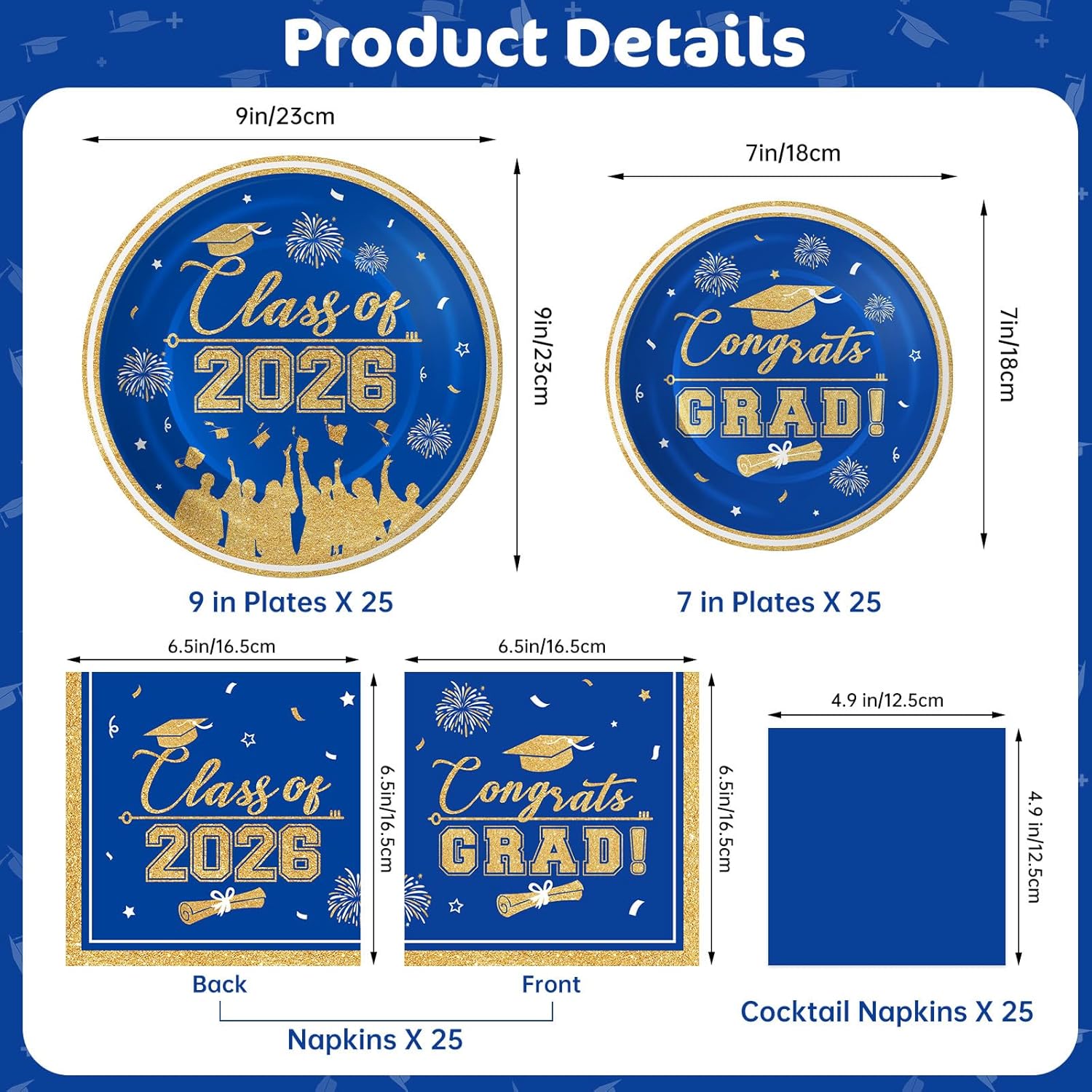 Detalle de Graduation Plates and Napkins 2026 Graduation Party Supplies — Class of 2026 Congrats Grad Disposable Dinnerware Set (Serves 25)