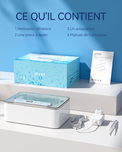 Thumbnail 8 de Phniti Nettoyeur Ultrasons 47 kHz, Ultrasonic Cleaner 330 ml – Nettoyage profond pour bijoux et prothèses