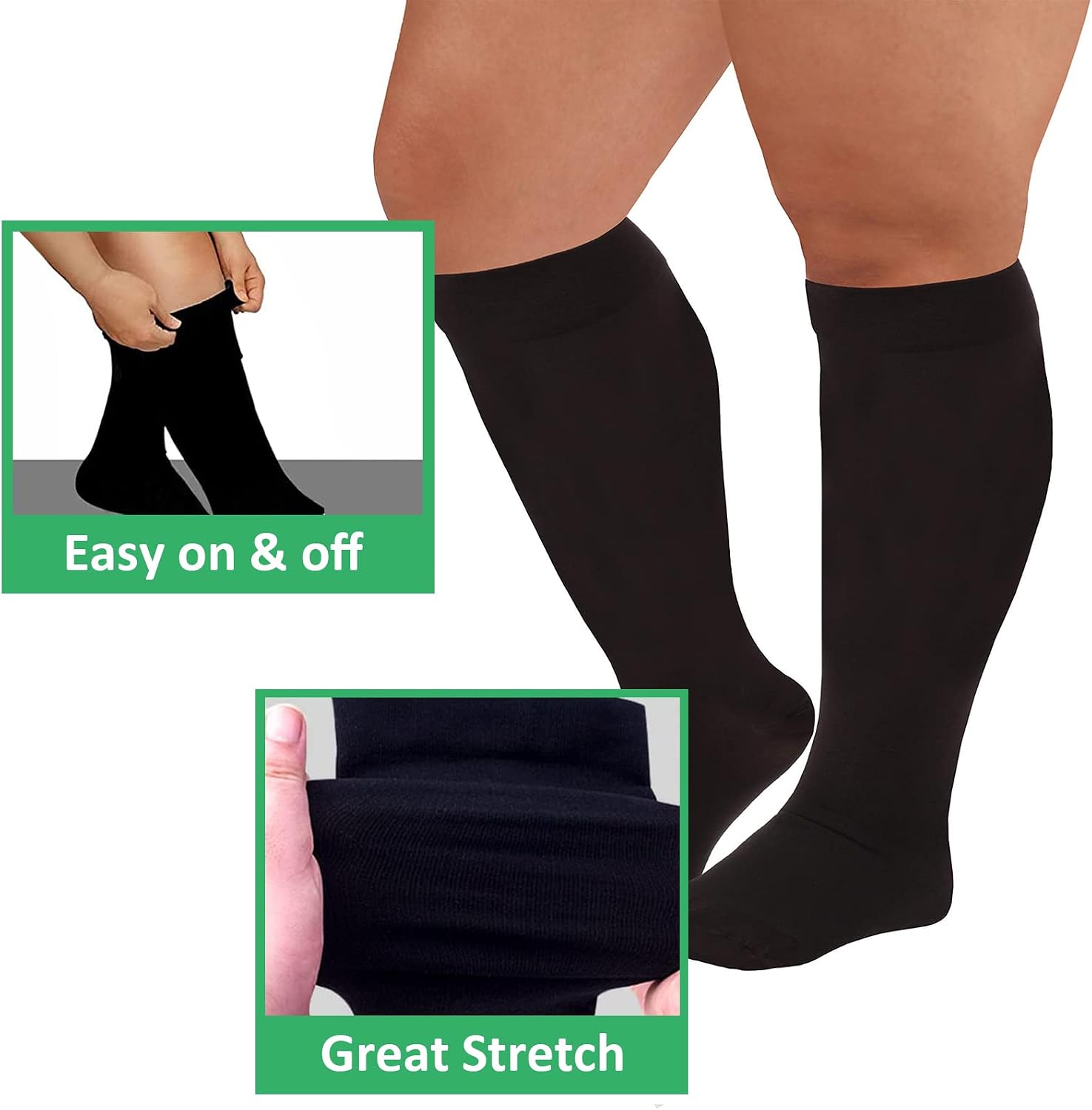 Detalle 2 de MEQUER Plus Size Compression Socks, 20–30 mmHg, Wide-Calf Knee-High, 3 Pairs
