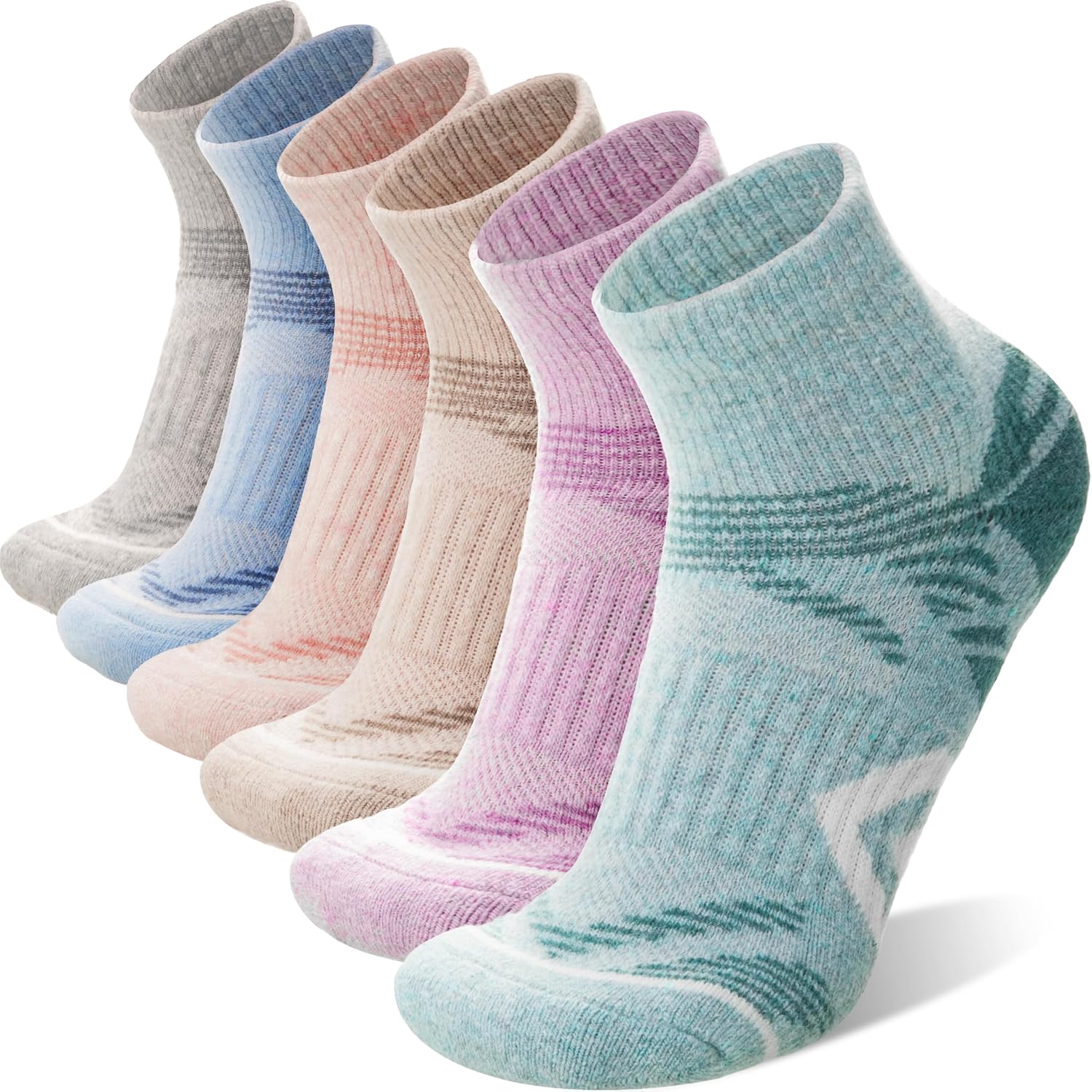 Detalle de ANTSANG Merino Wool Quarter Hiking and Running Socks, Cushioned 6-Pair Pack