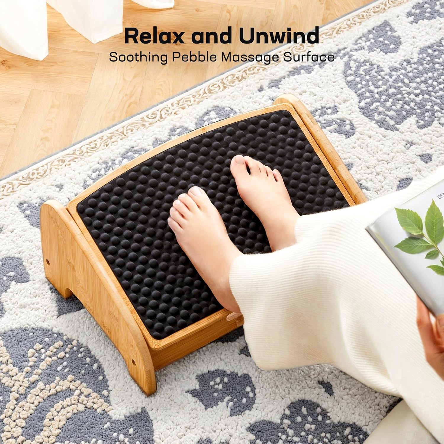Thumbnail 4 de HUANUO Bamboo Under Desk Footrest – Ergonomic, Adjustable, and Feet-Soothing Support