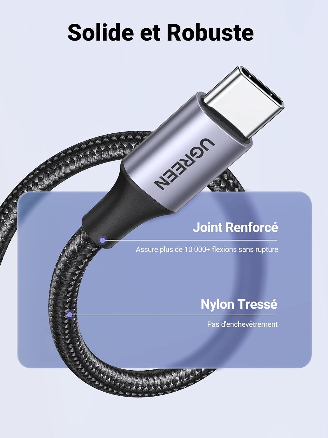 Detalle de UGREEN USB-A-naar-USB-C-kabels, 2 stuks van 2 m, 3 A en 18 W