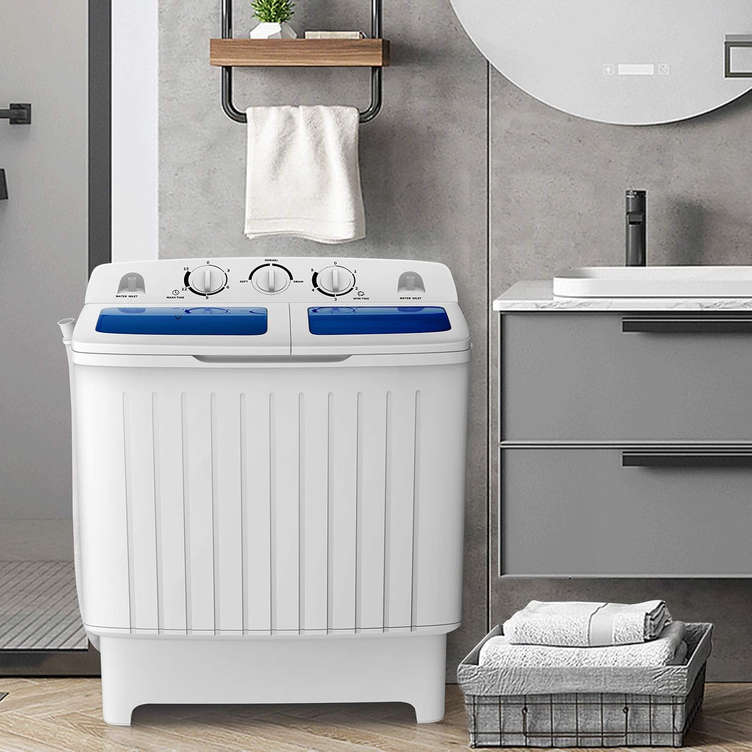 Detalle de COSTWAY 24961-CYPE Portable Twin-Tub Washing Machine, 12-lb Washer, 8-lb Spinner