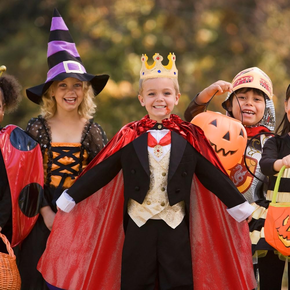 Detalle 2 de AOOWU Kids King Costume with Cape and Crown (One Size, 80cm) – Red Velvet Royal Cloak