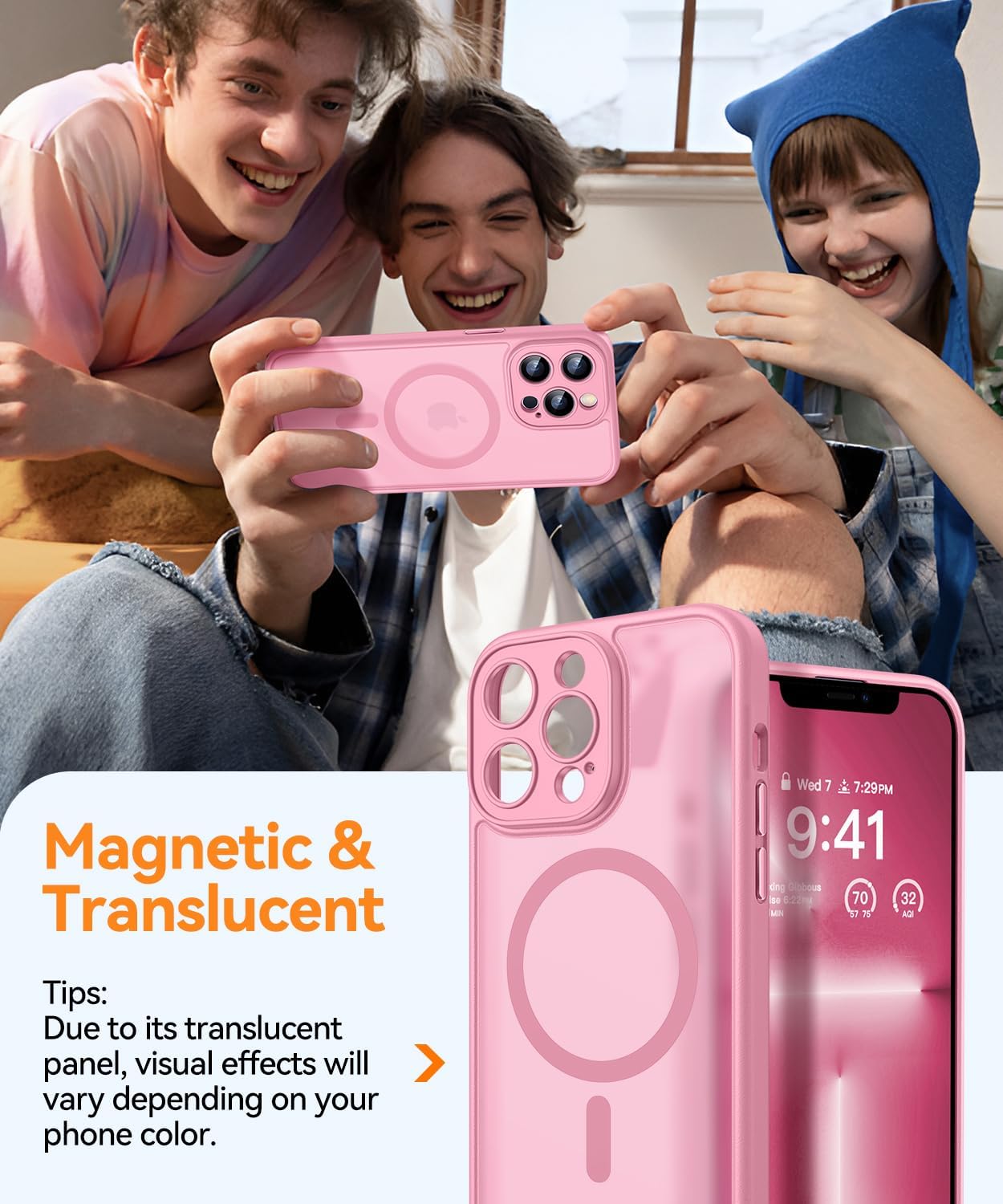 Detalle de CANSHN Magnetic Case for iPhone 13 Pro Max (6.7-inch) with full camera protection – Pink