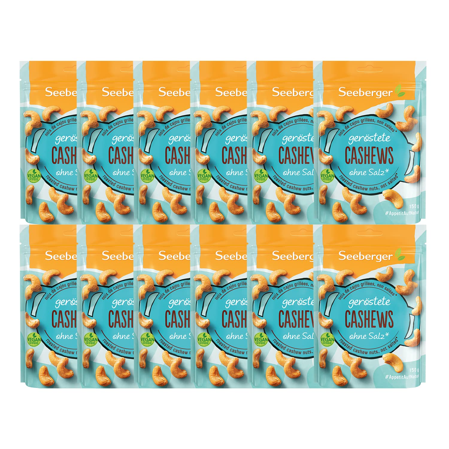 Detalle 2 de Seeberger Cashewkerne geröstet 12er Pack – knackige Cashews ohne Salz, vegan