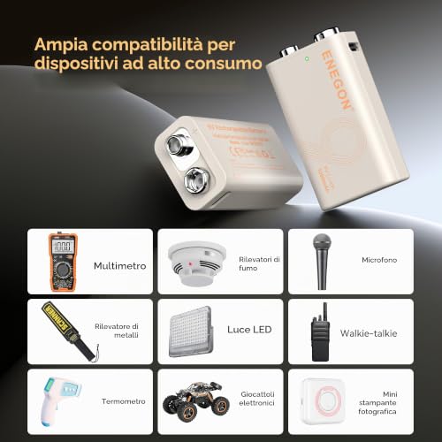 Detalle de ENEGON 9V Confezione da 4 batterie litio ricaricabili 3,7Wh/1000mAh Type-C
