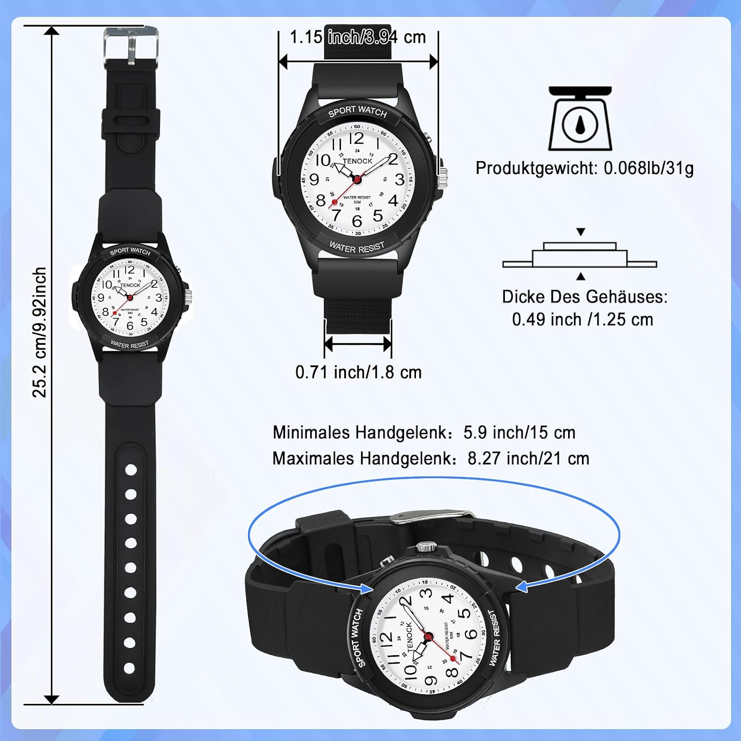 Detalle 2 de TENOCK Damen Sportliche Armbanduhr – Analoge Quarz Uhr mit Nachtlicht, 50M wasserdicht