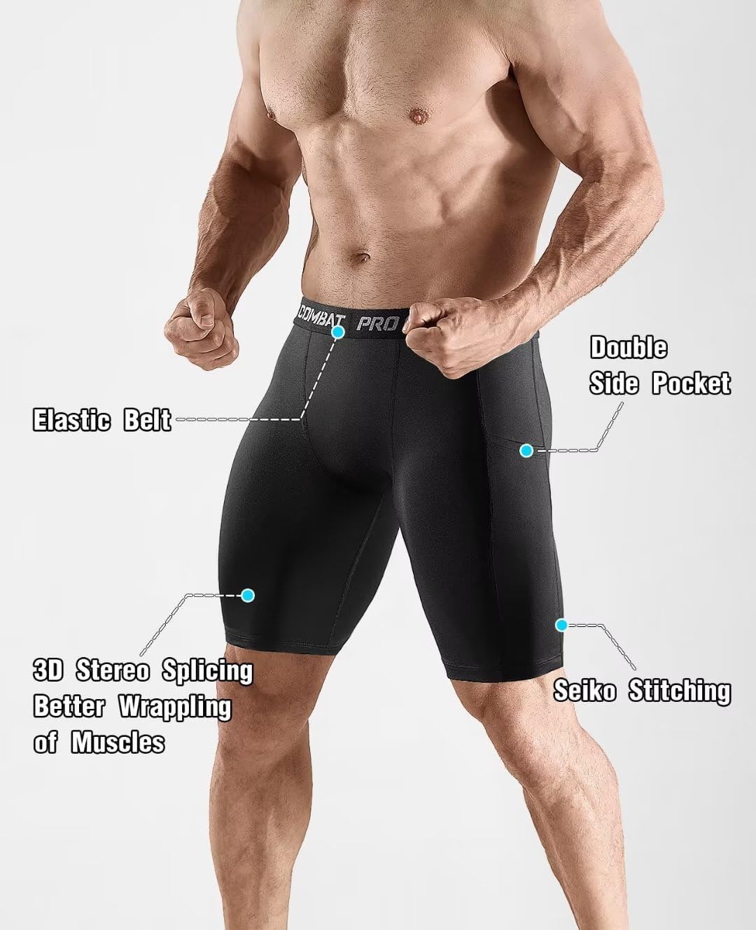 Thumbnail 2 de Niksa 1 or 3 Pack Mens Compression Shorts – Lightweight, Quick-Drying Base Layer