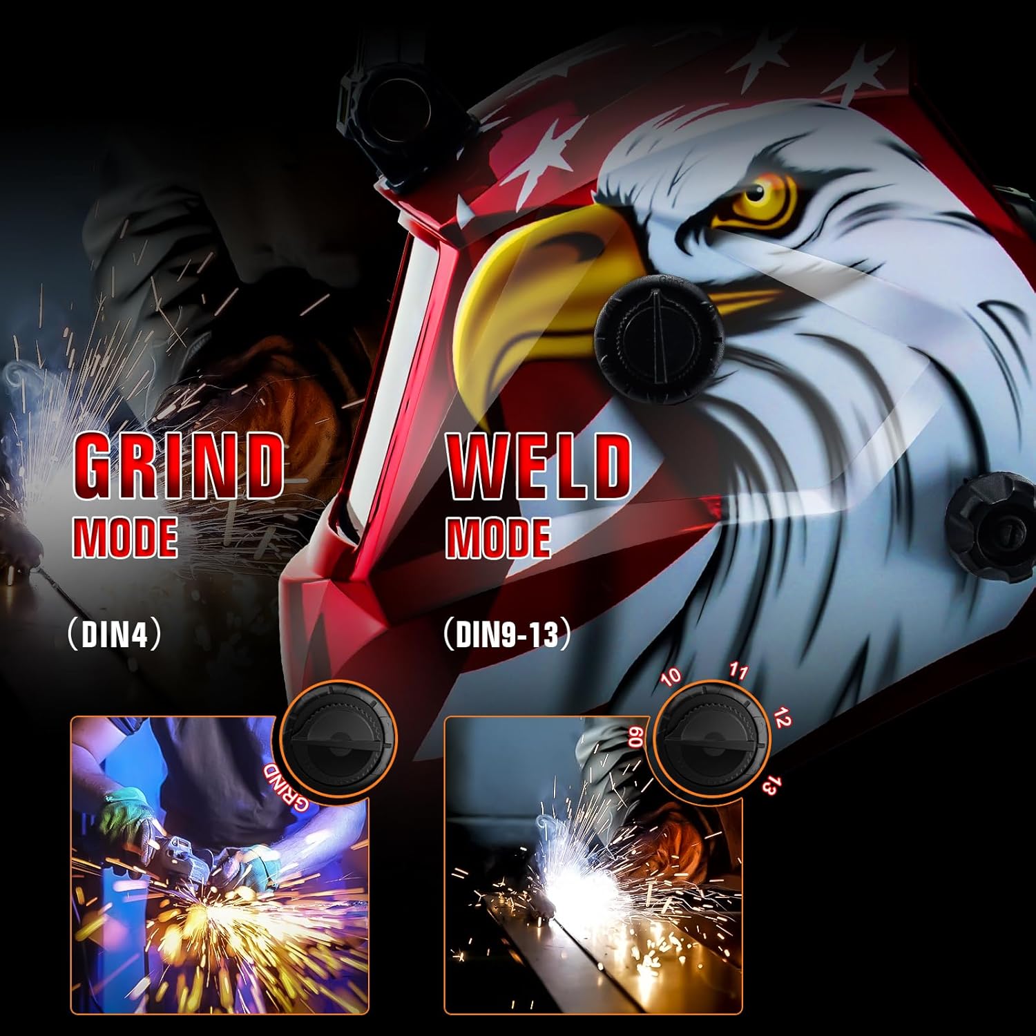 Detalle de TRQWH Auto-Darkening Welding Helmet KTS-HD94 with True-Color Lens, Wide View & Auto-Darkening