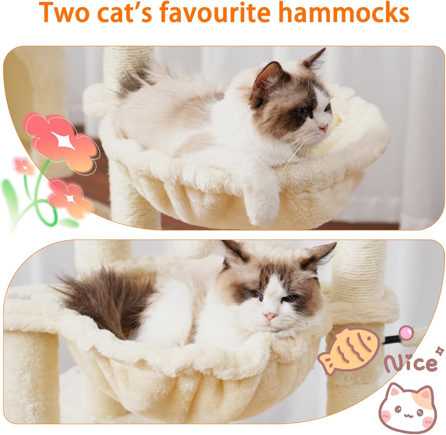 Detalle de Heybly Cat Tree, 100 cm Tower Condo with Cat Scratching Post