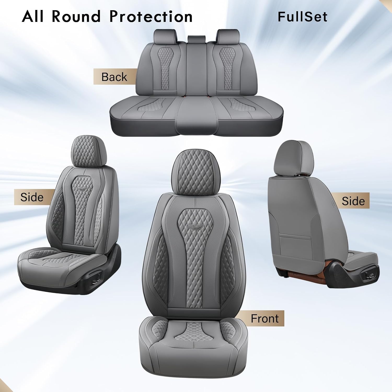 Thumbnail 6 de Coverado Full Set Car Seat Covers in Gray — Universal Fit, Waterproof, Front & Rear
