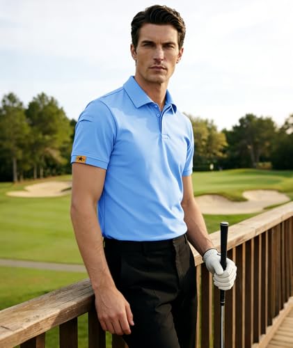 Detalle de JACKETOWN Polo Shirt Uomo Manica Corta: asciugatura rapida, traspirante e versatile per sport e tempo libero (Blu Chiaro, M)