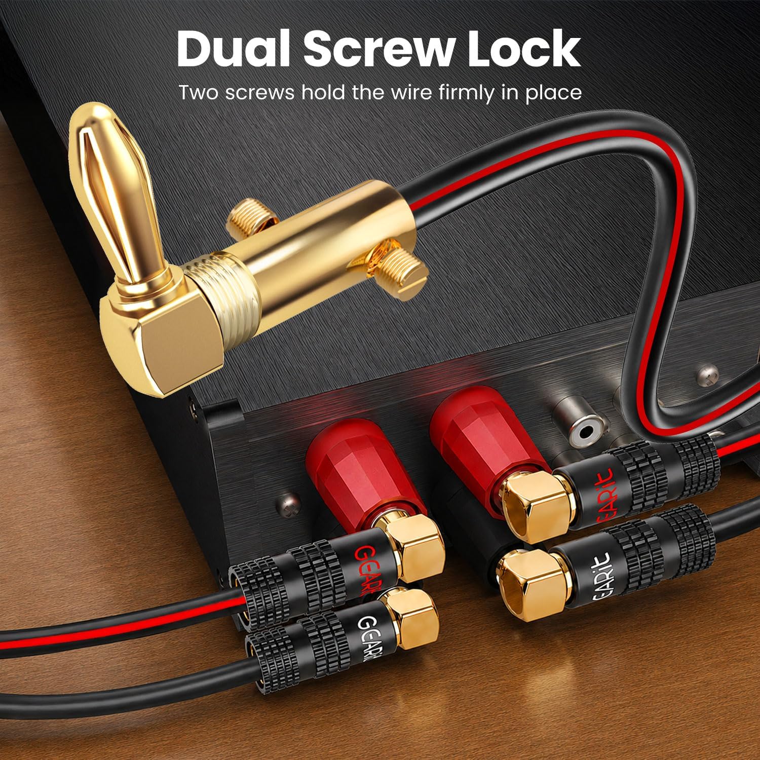 Detalle de GEARit Right Angle Banana Plugs for Speaker Wire (90 Degree, 6 Pairs, 12–20 AWG)