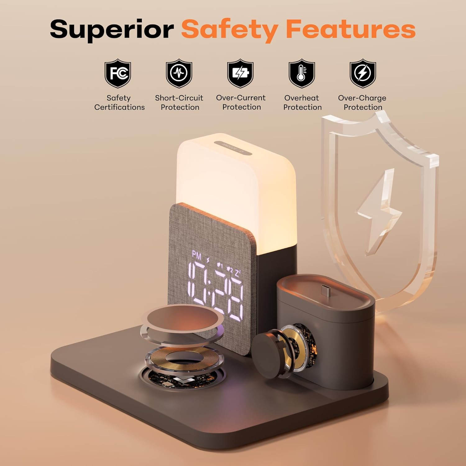 Thumbnail 6 de COLSUR 6 in 1 Wireless Charging Station with Alarm Clock and Night Light