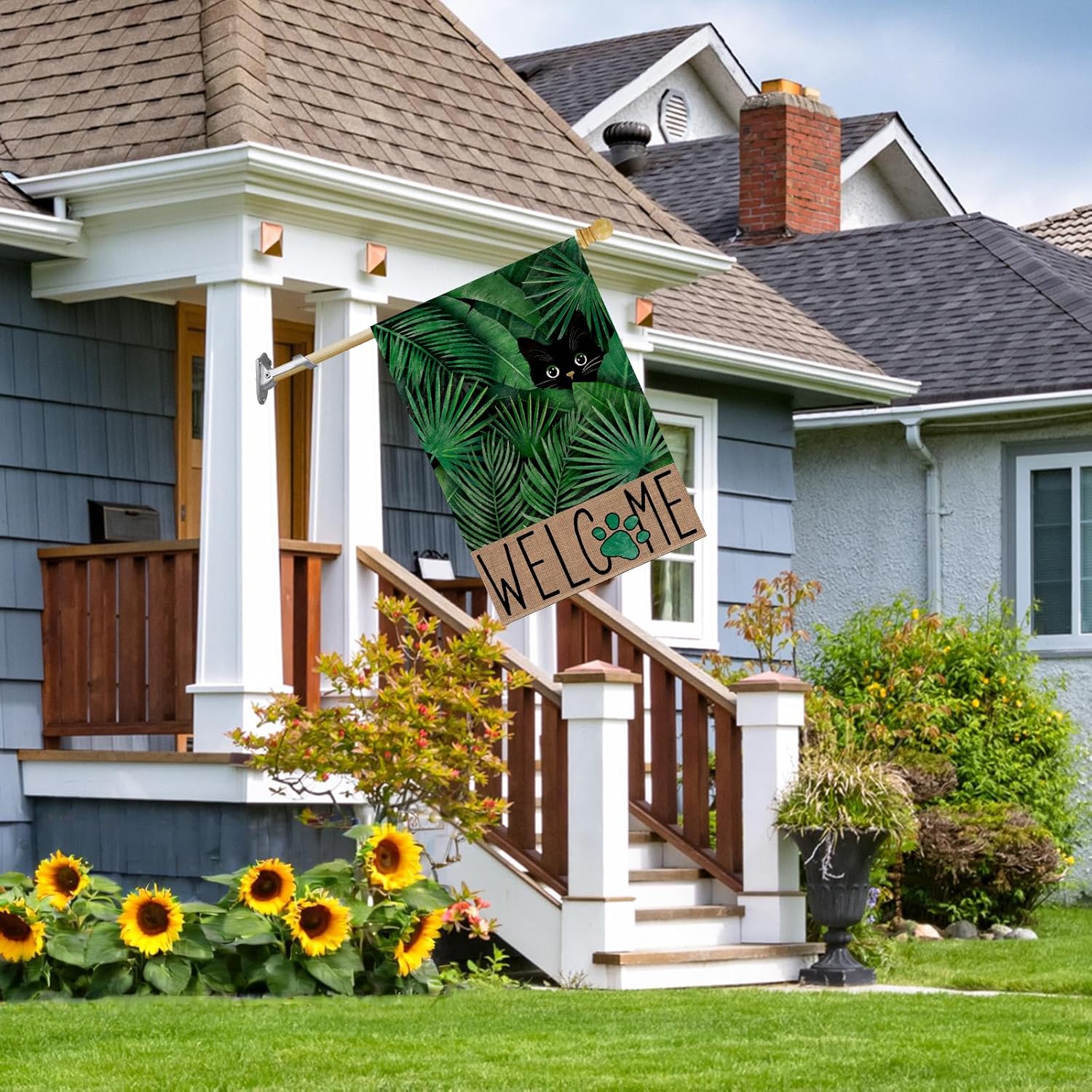 Detalle de FUYUCHEN Welcome Summer Burlap House Flag 28x40 in 🏡