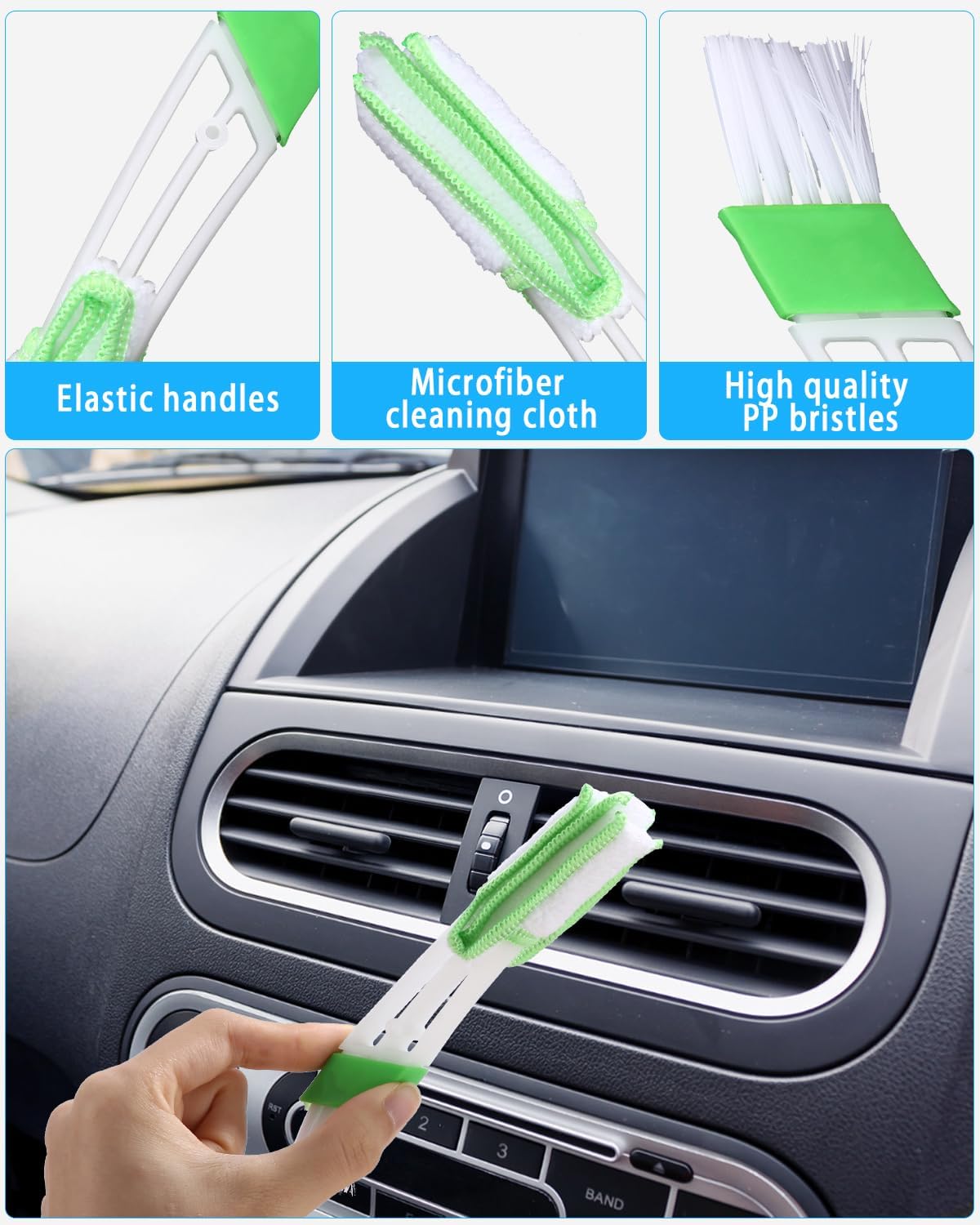 Detalle 2 de Huifoo Auto-Scheibenreiniger-Set mit ausziehbarem Griff, 180°-Drehkopf, 6 Mikrofaserpads und Sprühflasche (blau)