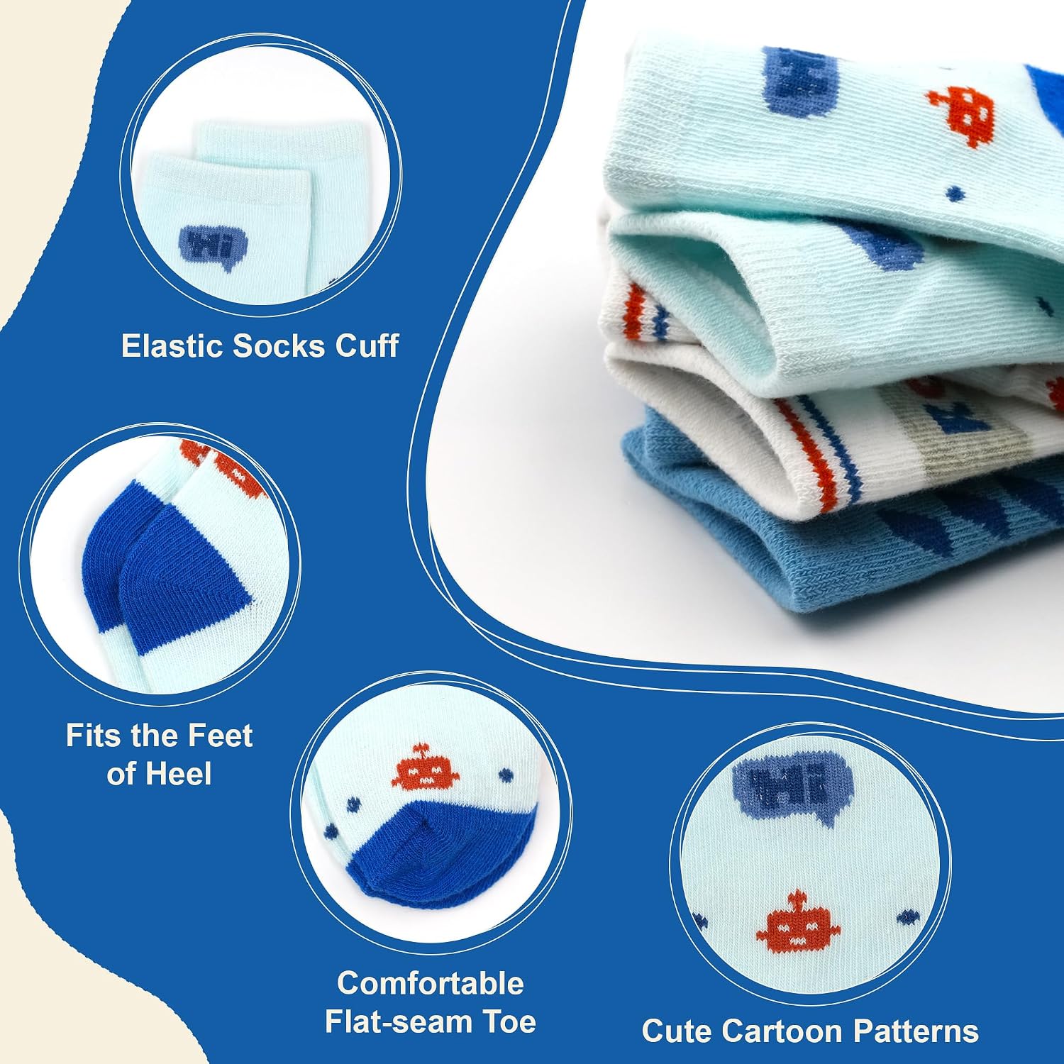 Detalle de GENTABY 12 Pairs Boys Crew Socks (Organic Cotton) – Cartoon & Striped Toddler Socks for Ages 1–7