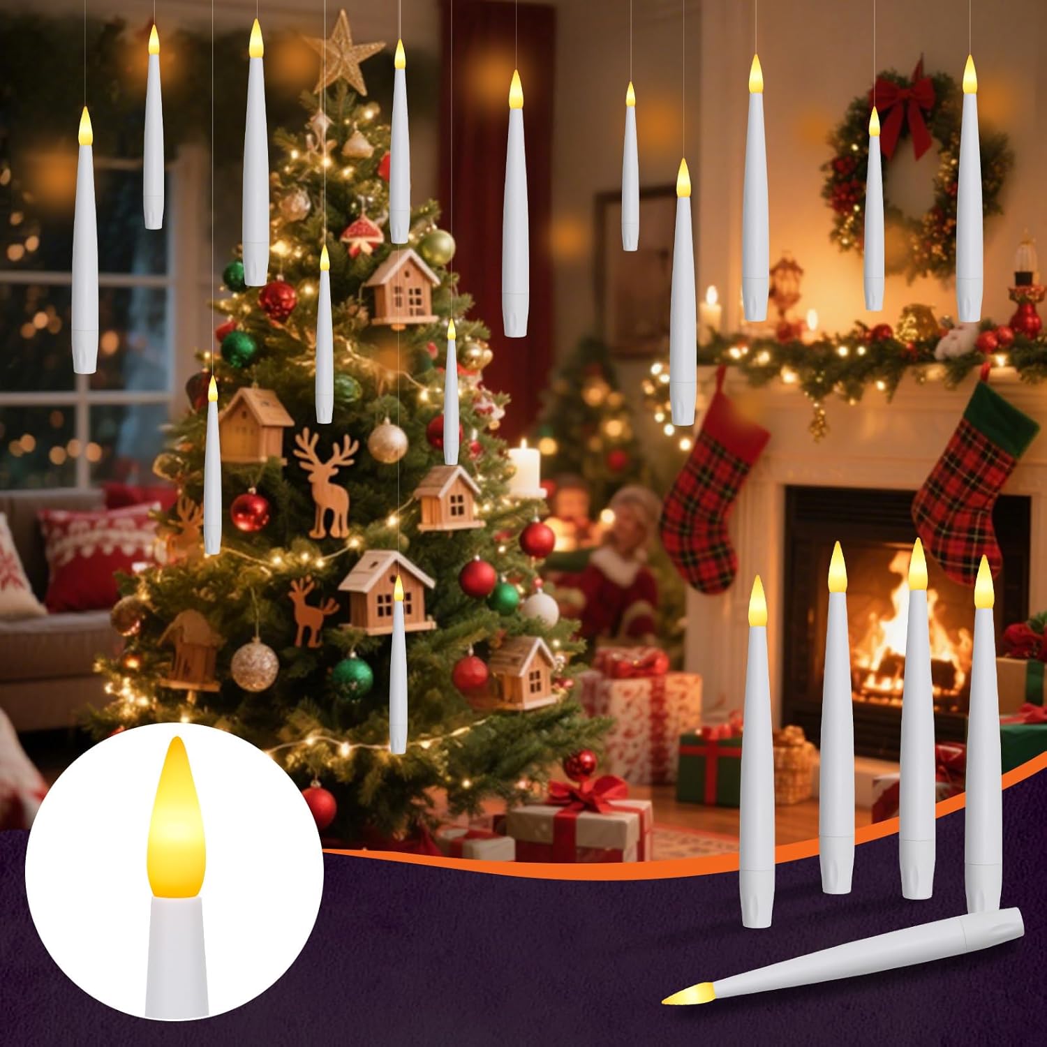 Thumbnail 1 de Dixmas schwebende Kerzen mit Zauberstab-Fernbedienung – 12 flammenlose LED-Kegelkerzen zur Deko