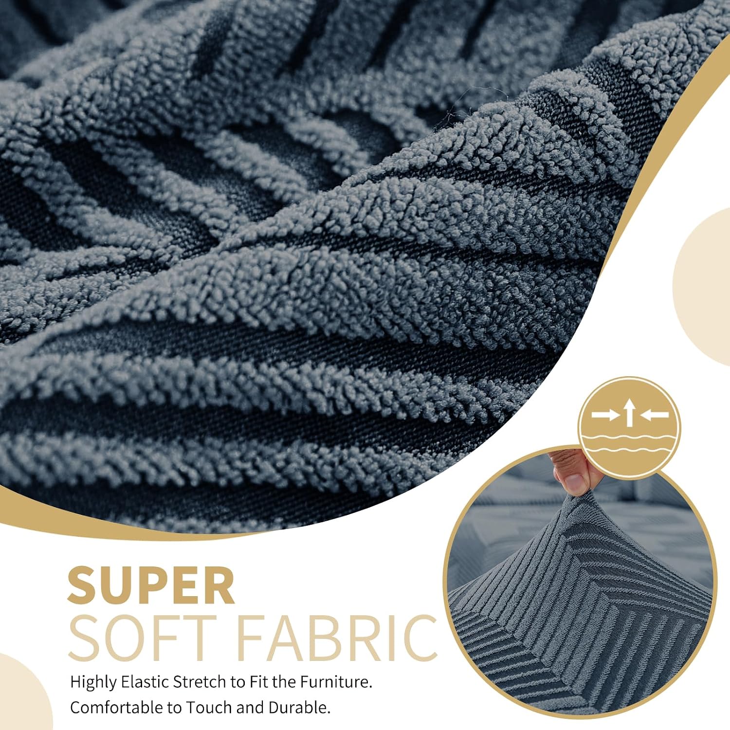 Detalle de JIVINER 3-Cushion Couch Cover, Dark Grey Geometric Jacquard with Elastic Bottom