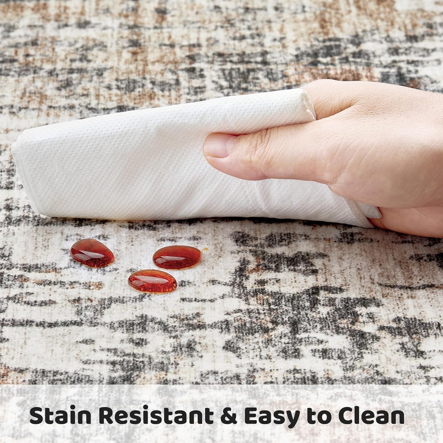 Thumbnail 6 de DMOYEST 5x5 Square Low Pile Area Rug (Washable, Non-Slip Backing) in Grey/Brown Neutral Abstract