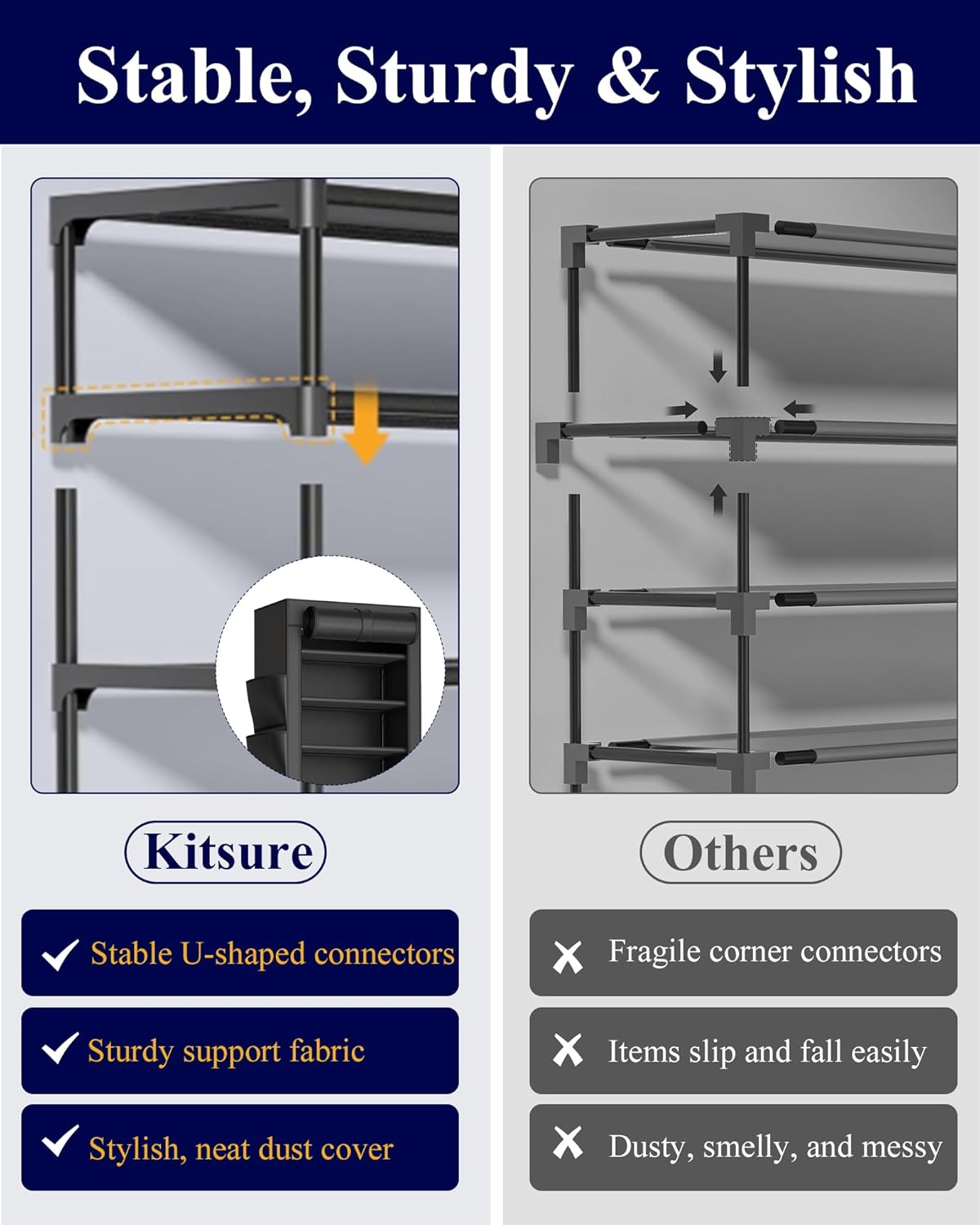 Thumbnail 5 de Kitsure Shoe Rack - 10-Tier Large Capacity Organizer with Dust Cover & Side Pockets