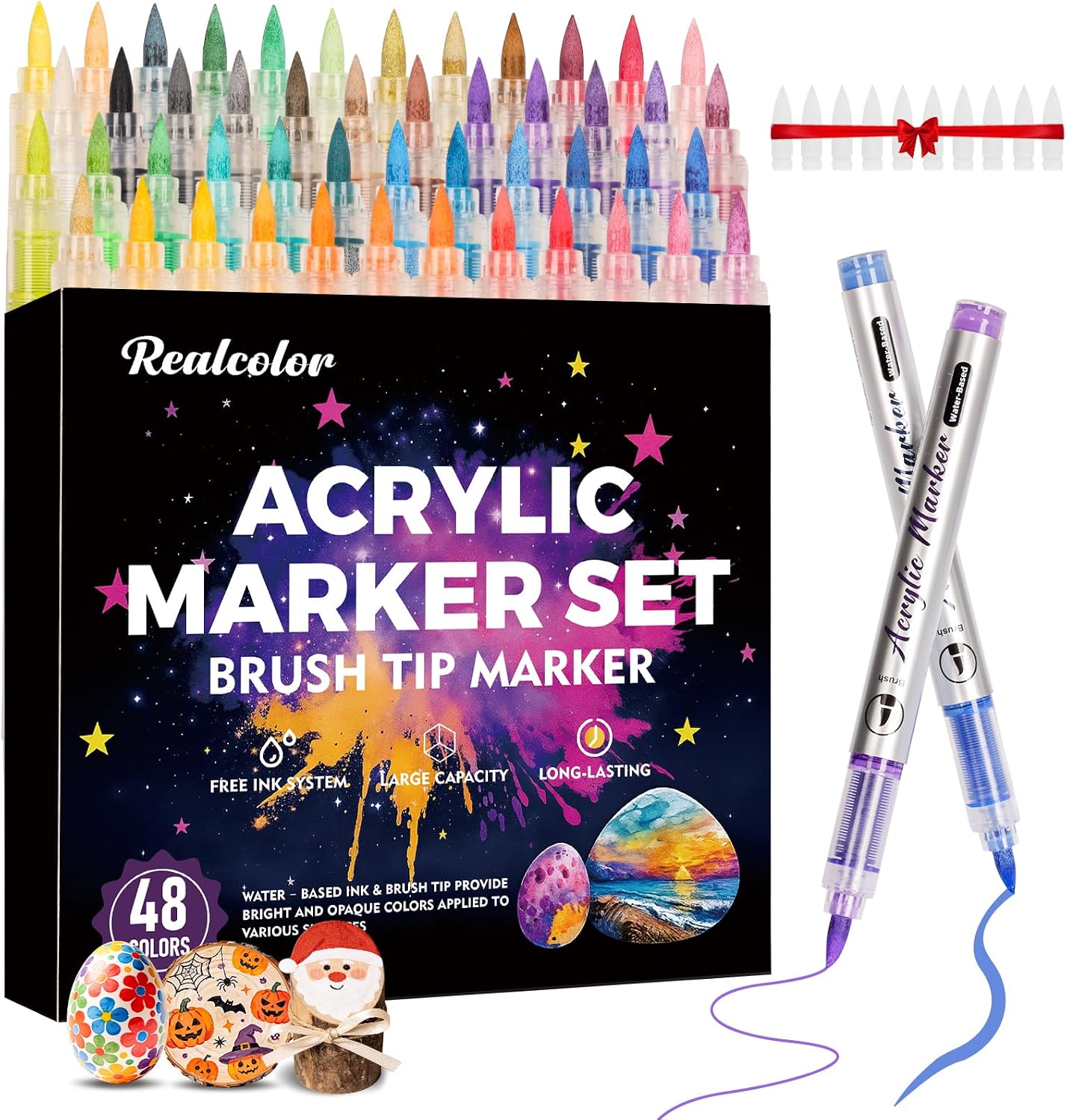 Detalle de Realcolor 48 Acrylic Paint Markers with Soft Brush Tips for Multiple Surfaces