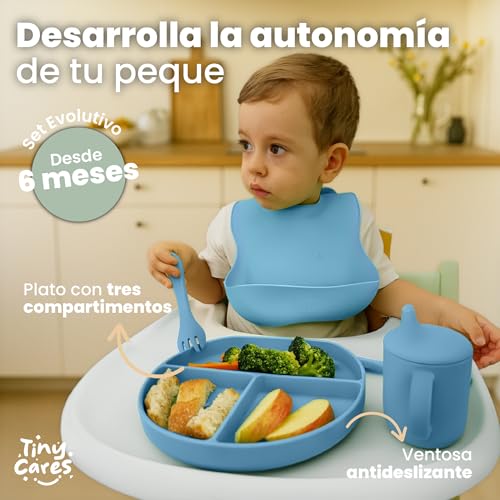 Thumbnail 2 de TINYCARES Vajilla Bebe Silicona con Vaso de Aprendizaje y Cuchara de Desarrollo Motor