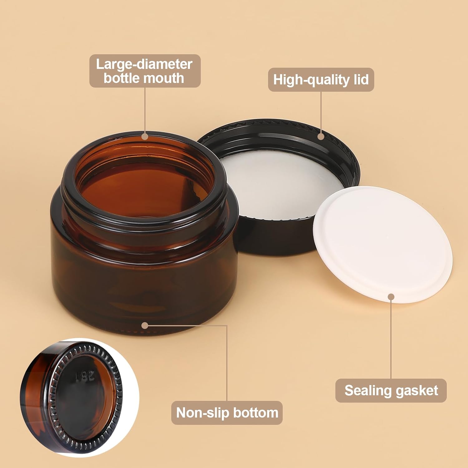 Thumbnail 2 de Williyatt set van 10 amberglazen cosmeticapotjes met schroefdop
