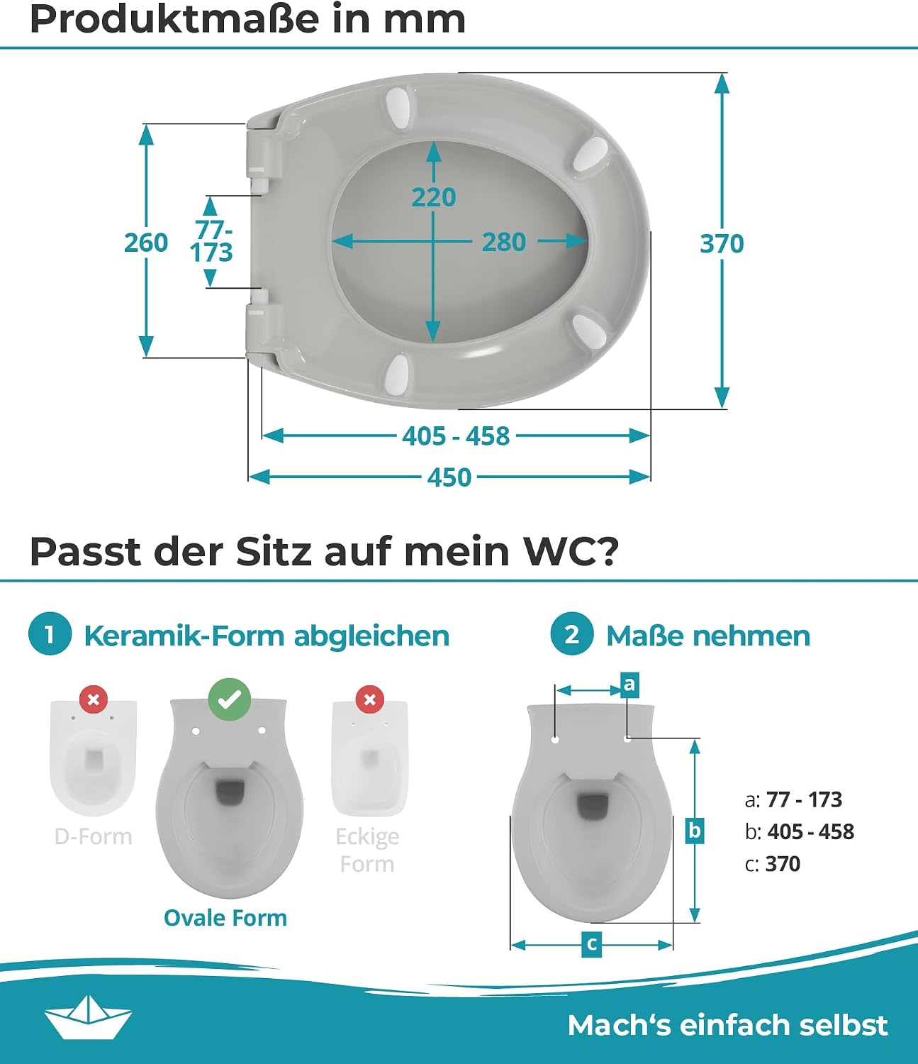 Thumbnail 6 de Calmwaters Premium WC-Sitz mit einfacher Montage – antibakterielles Duroplast, Absenkautomatik, bis 250 kg, Manhattan-Grau
