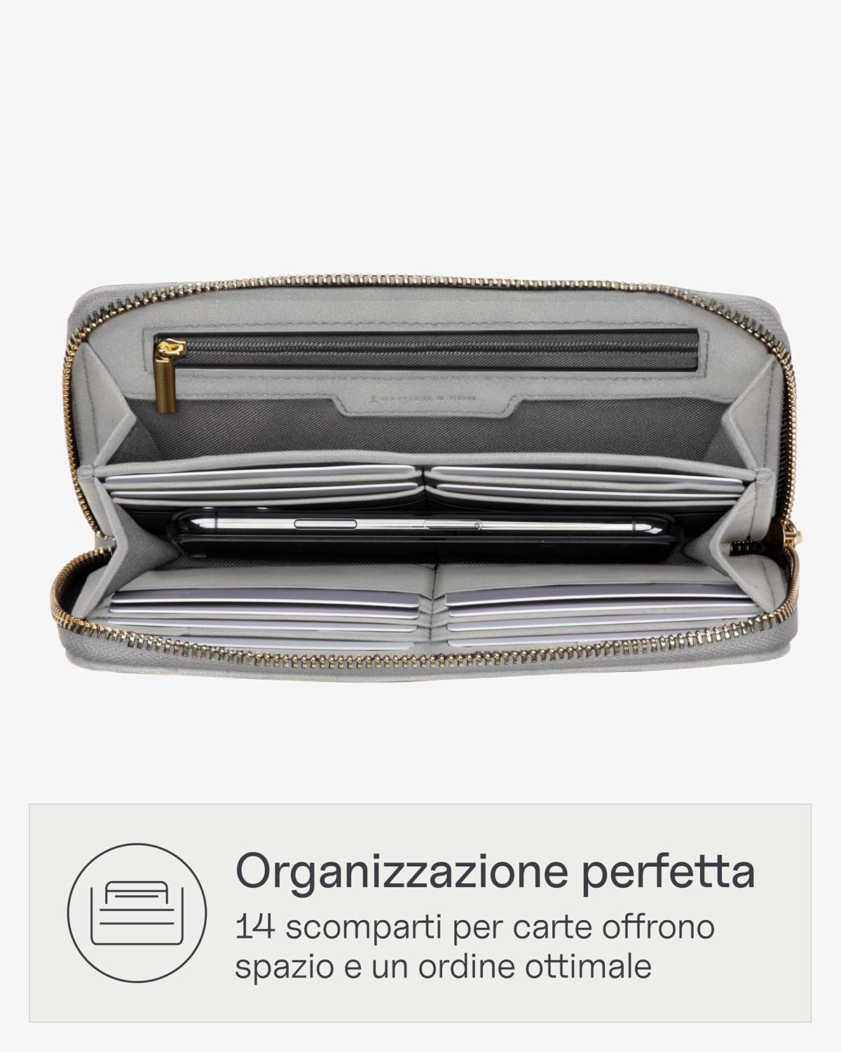 Detalle de Kapten & Son Louvre Wallet All Black: Portafoglio Donna grande con 14 slot e portamonete, 10x21x2,5 cm