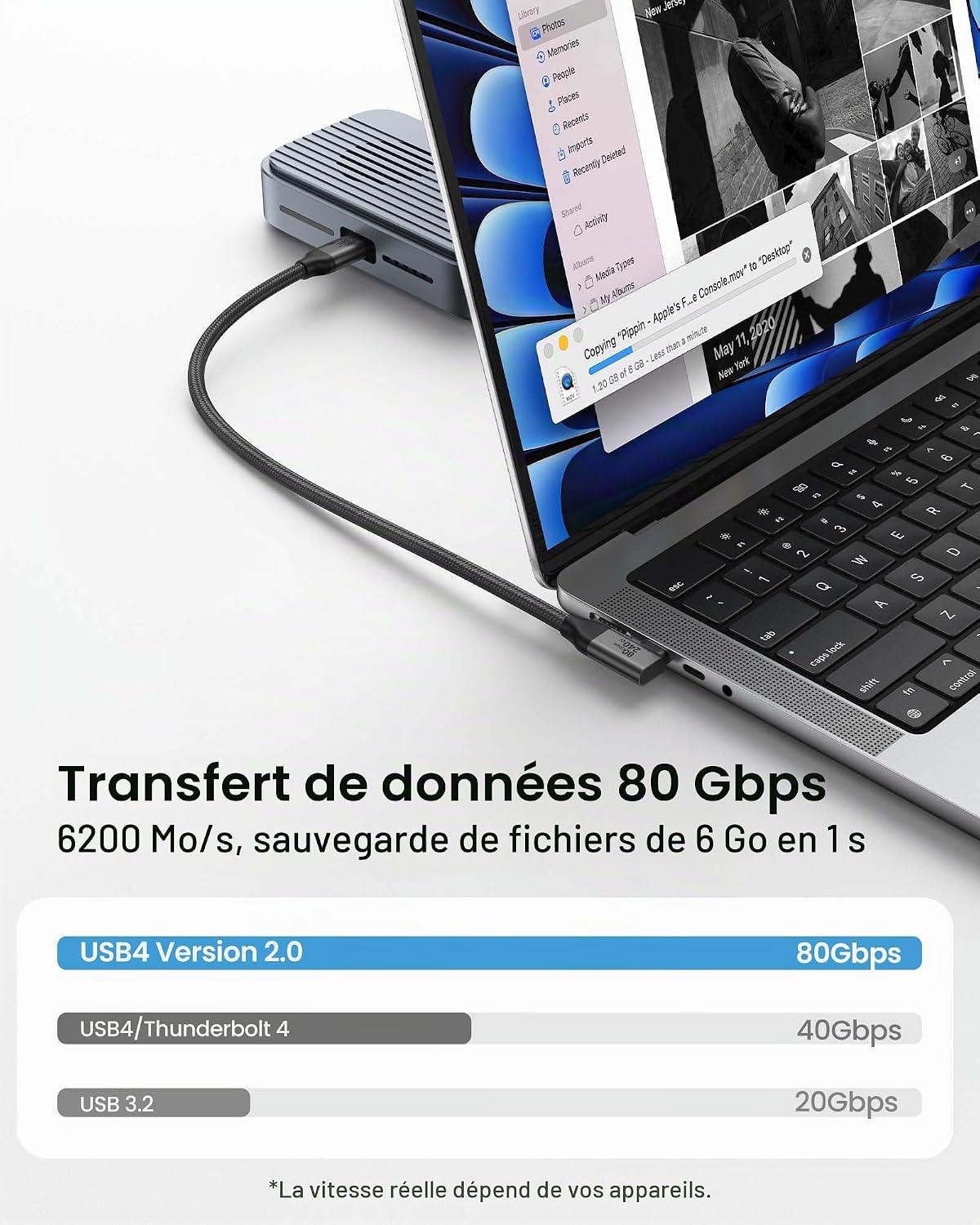 Thumbnail 1 de Silkland USB-C-kabel van 50 cm: 80 Gbit/s, 90°-stekker en 240 W
