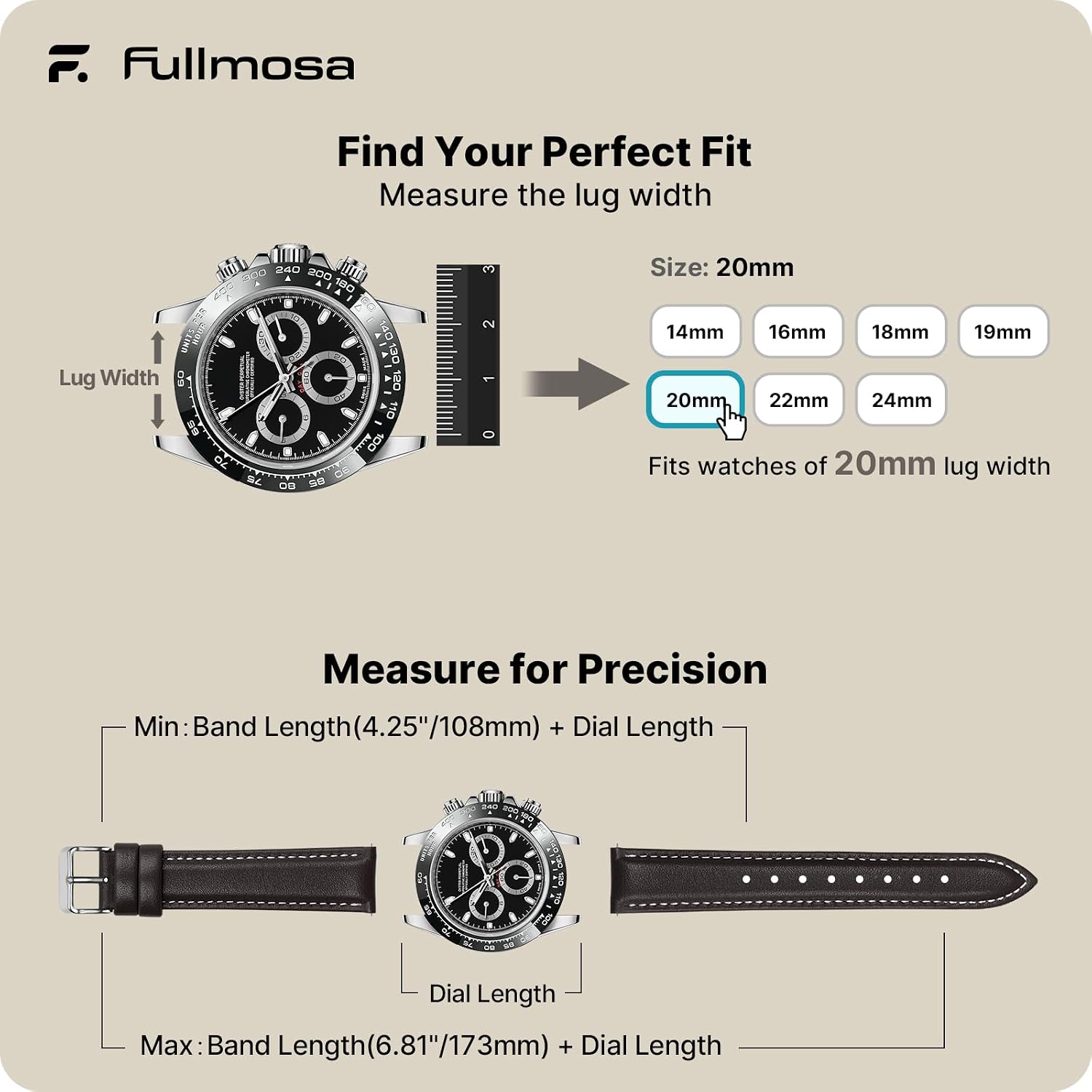 Thumbnail 4 de Fullmosa cinturino in pelle da 20 mm con sgancio rapido per smartwatch e orologi (uomo e donna) compatibile con Samsung Galaxy Watch e Garmin